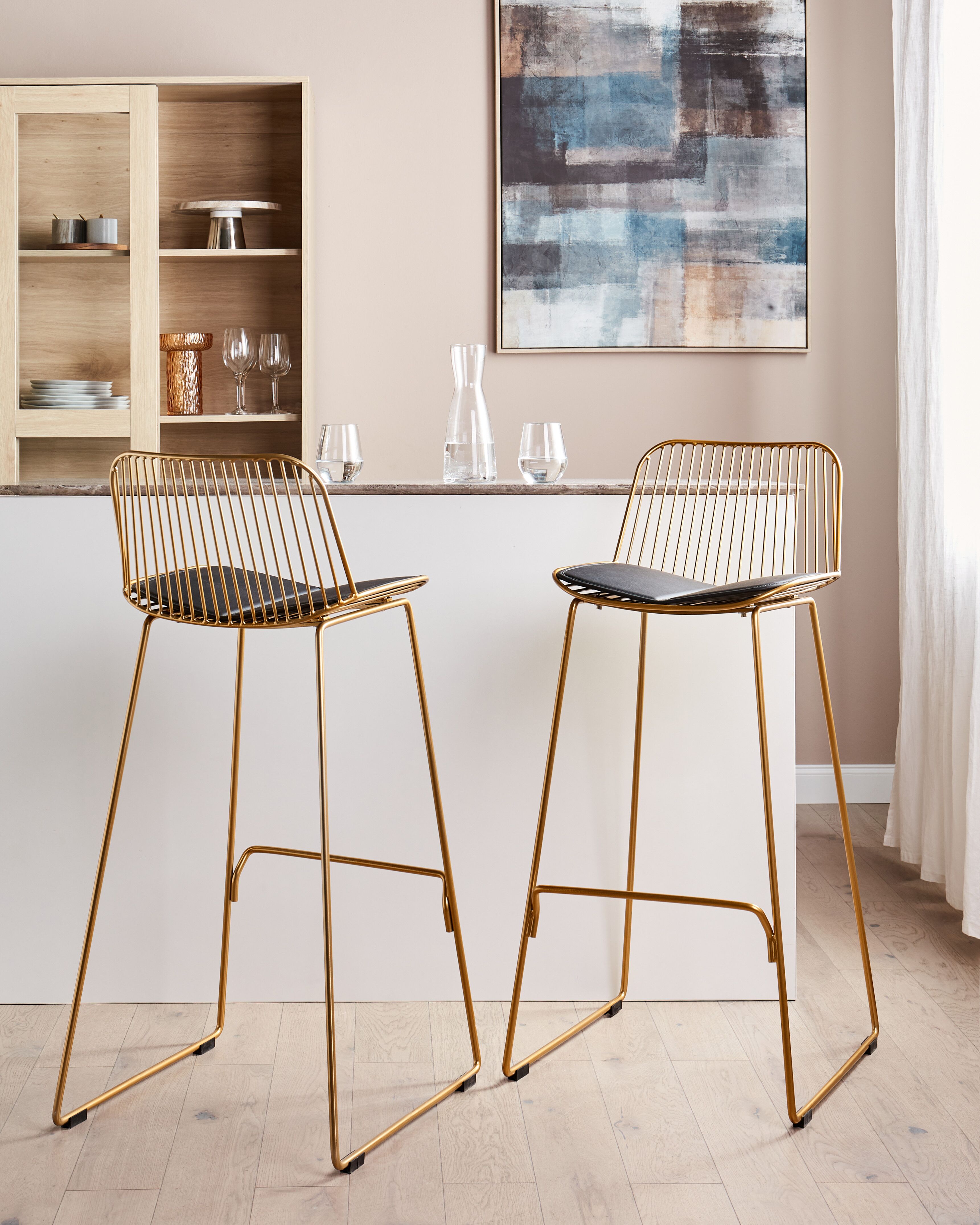 Set of 2 Bar Chairs PENSACOLA Metal Gold
