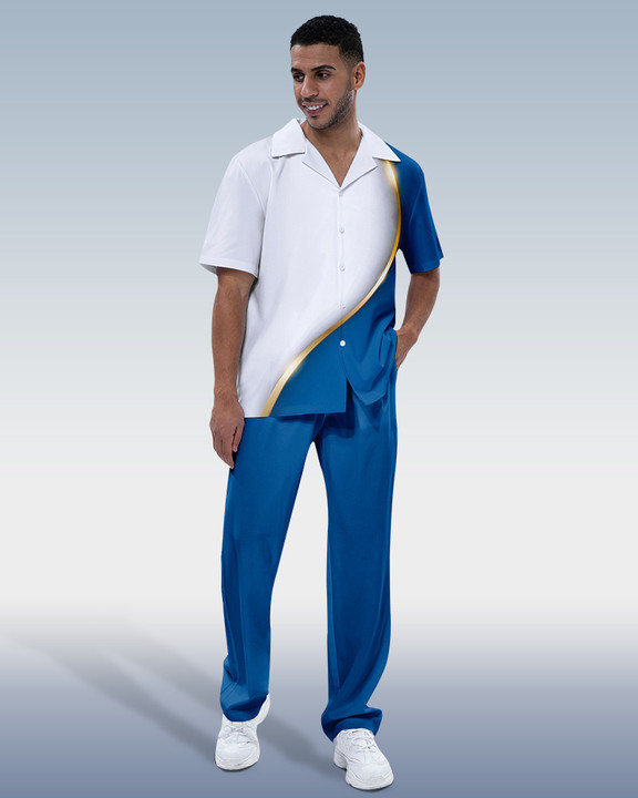 Suitmens Men's Color Print Short Sleeve Walking Suit 237