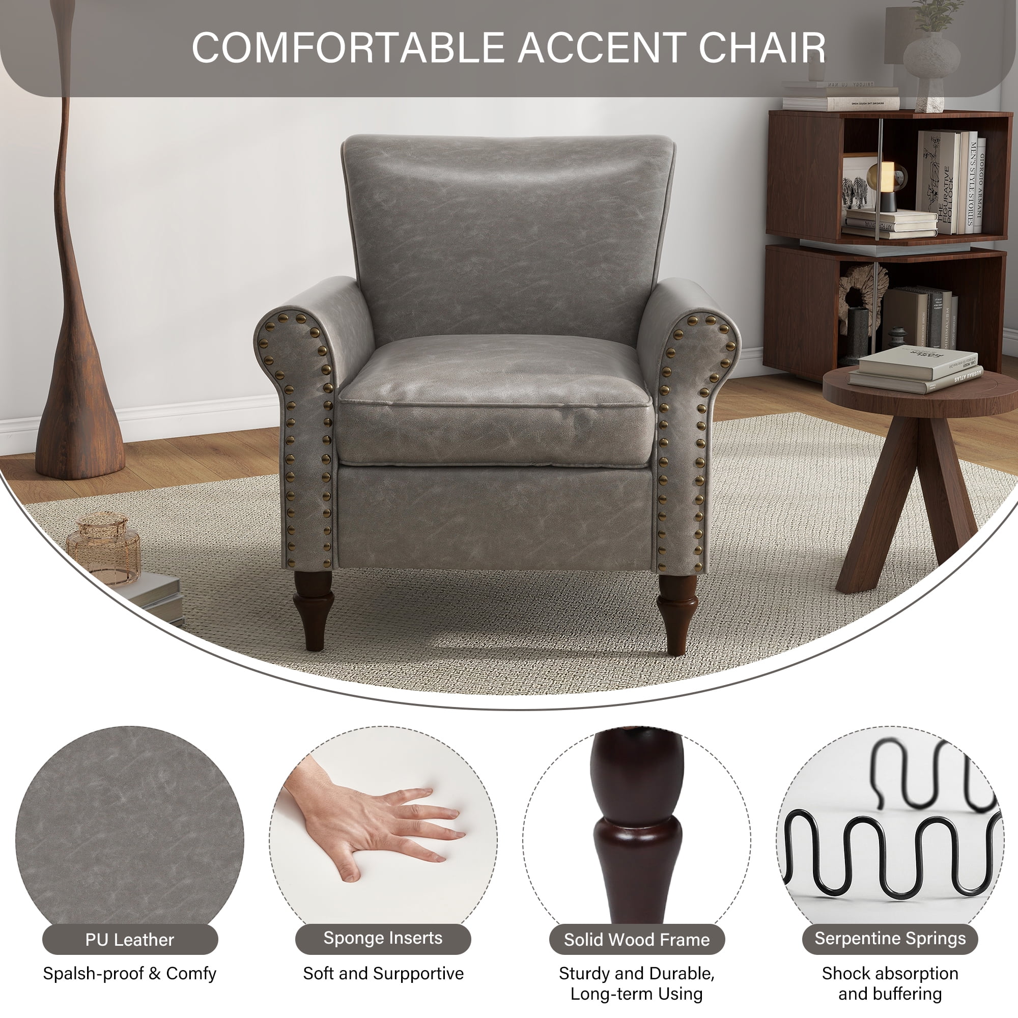 DREAMSIDEA Accent Chairs Upholstered Pattern Morden Armchair Comfy Linen Fabric Single Sofa for Living Room, Pattern White - Image 19