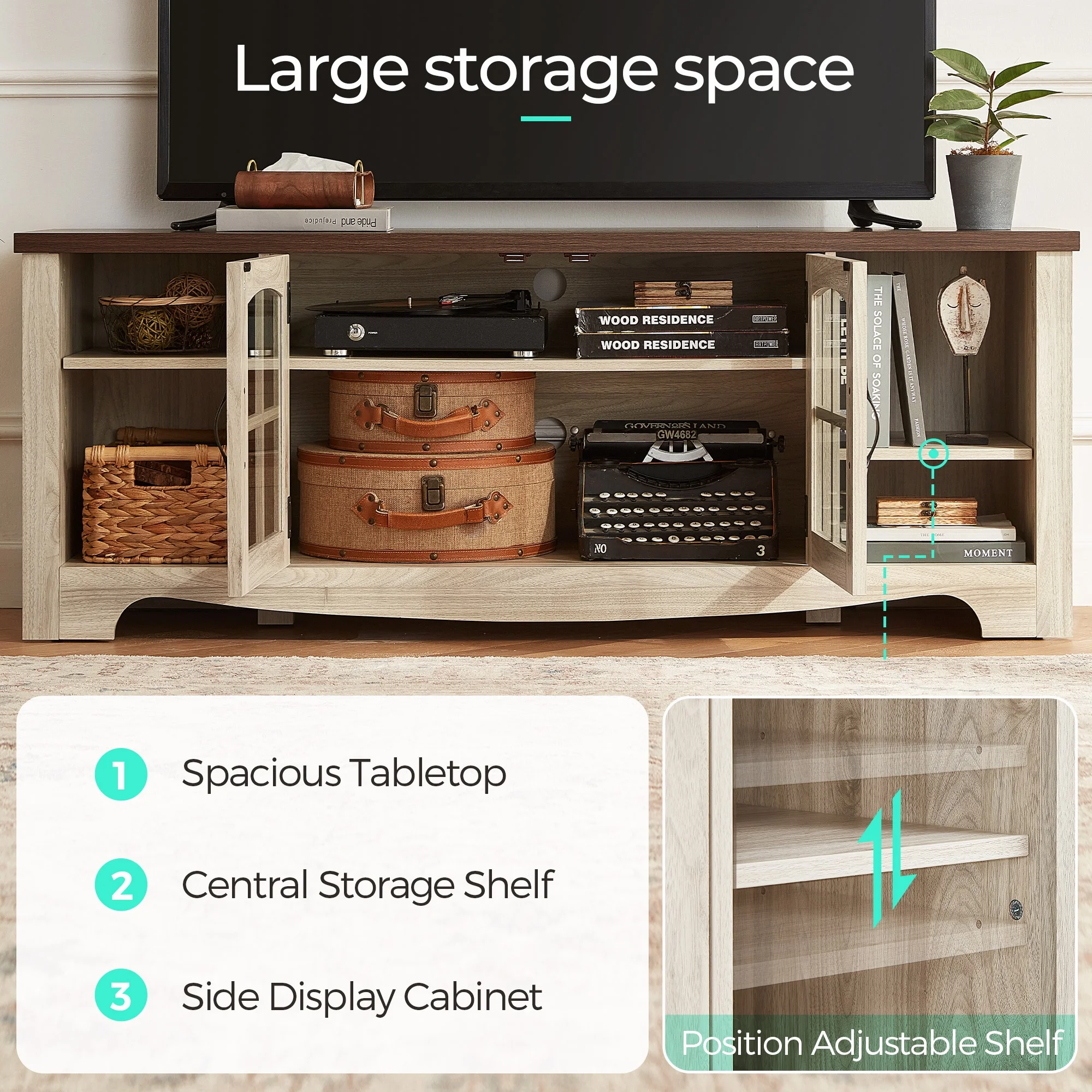 LINSY HOME Modern Farmhouse TV Stand for TVs up to 65