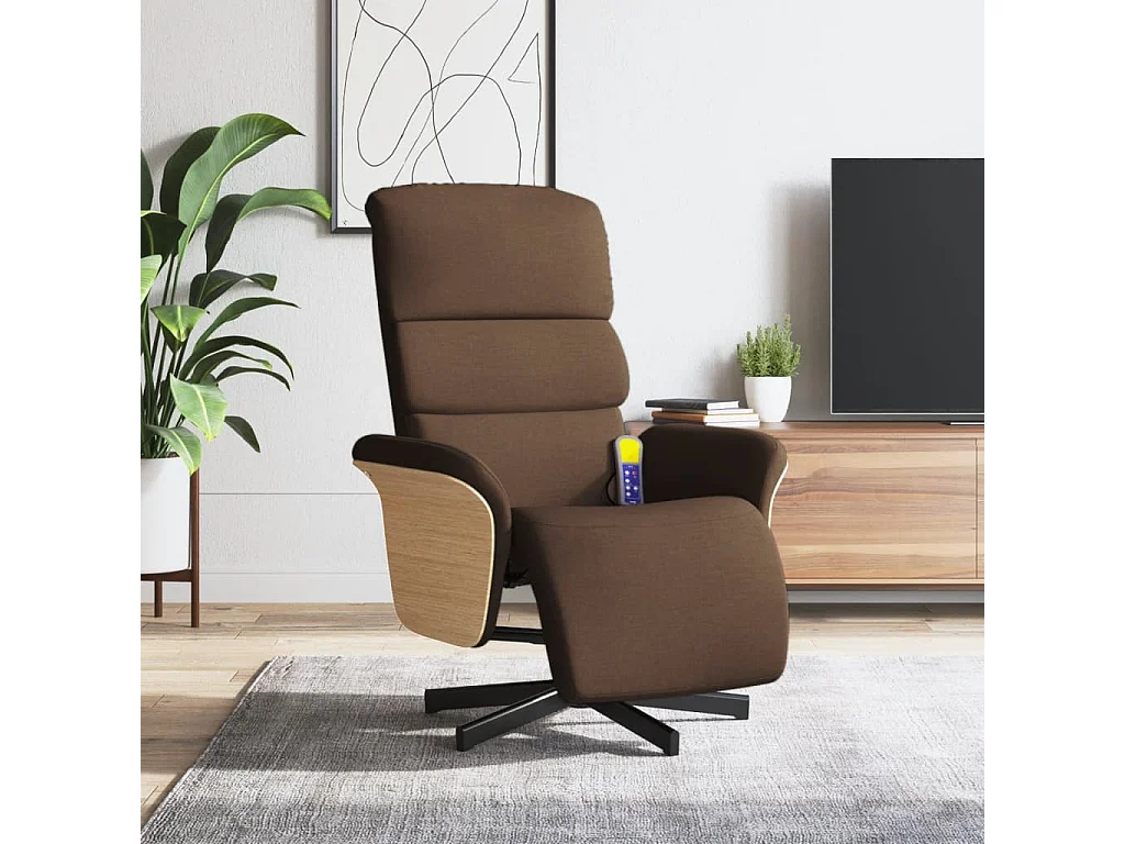 Fauteuil inclinable-Fauteuil salon de massage avec repose-pieds marron tissu SHL4634
