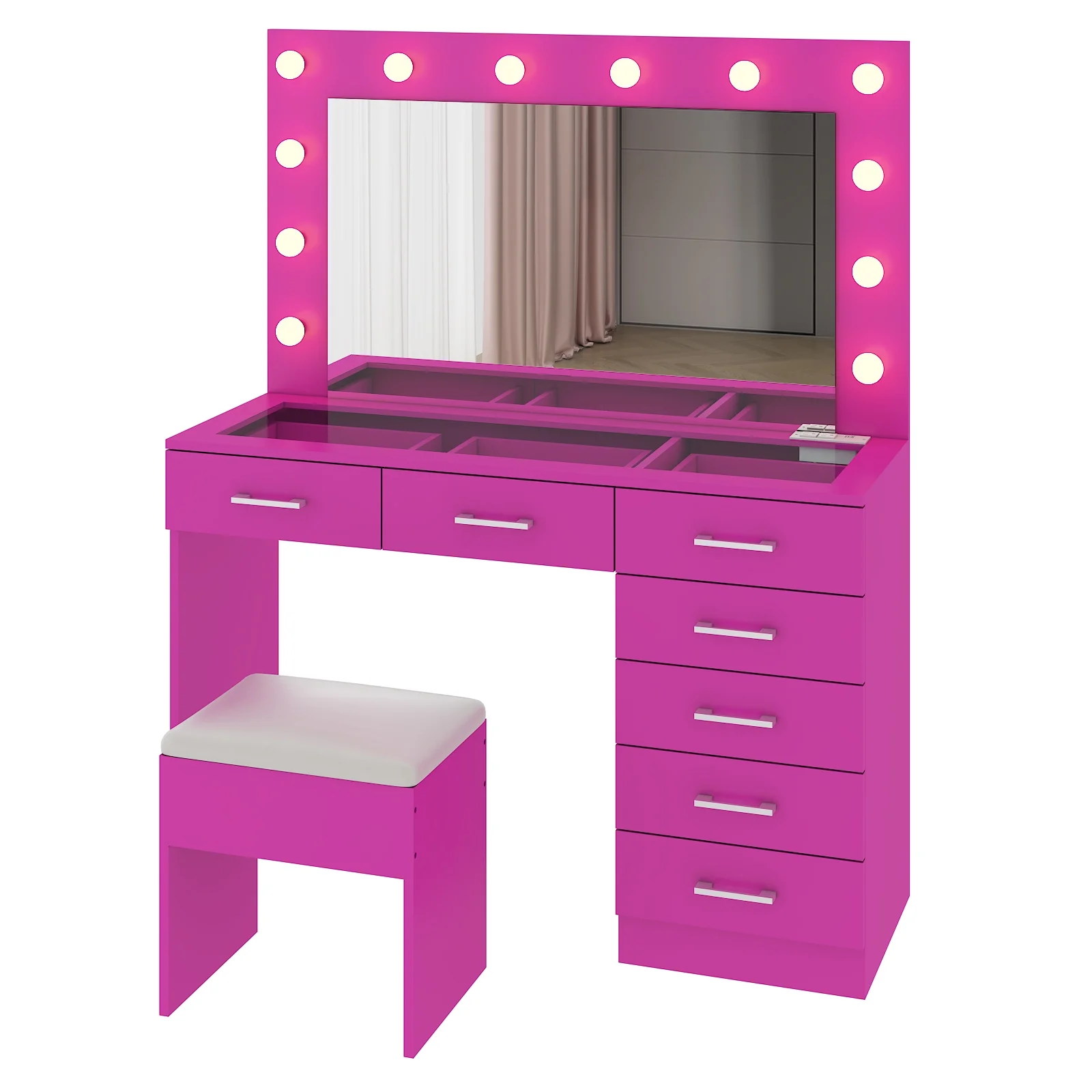 Ktaxon Large Makeup Vanity, Vanity Table Set w/ Visible Glass Top w/ Charging Station, White - Image 69