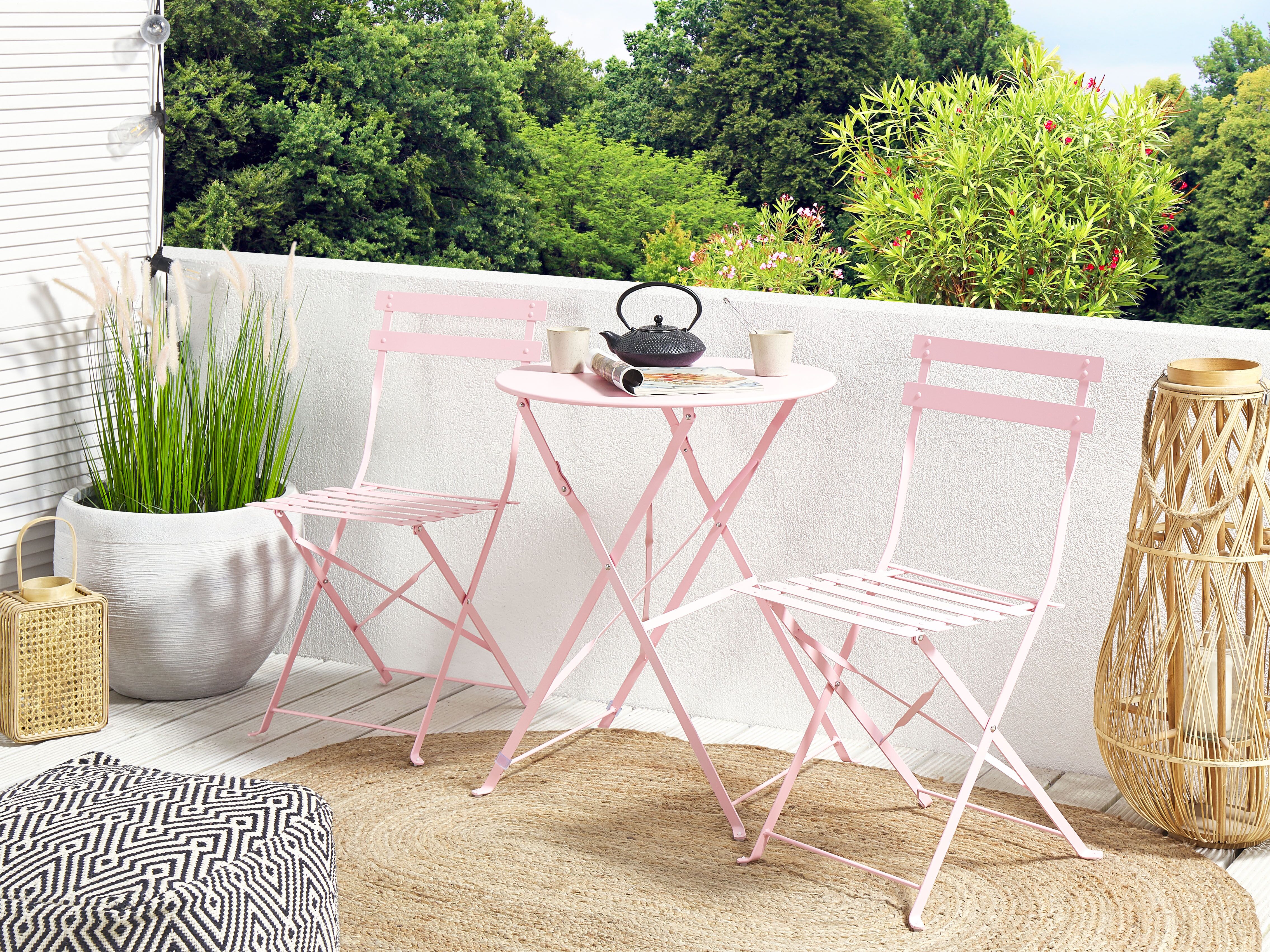 Bistro Set Folding FIORI Metal Pastel Pink