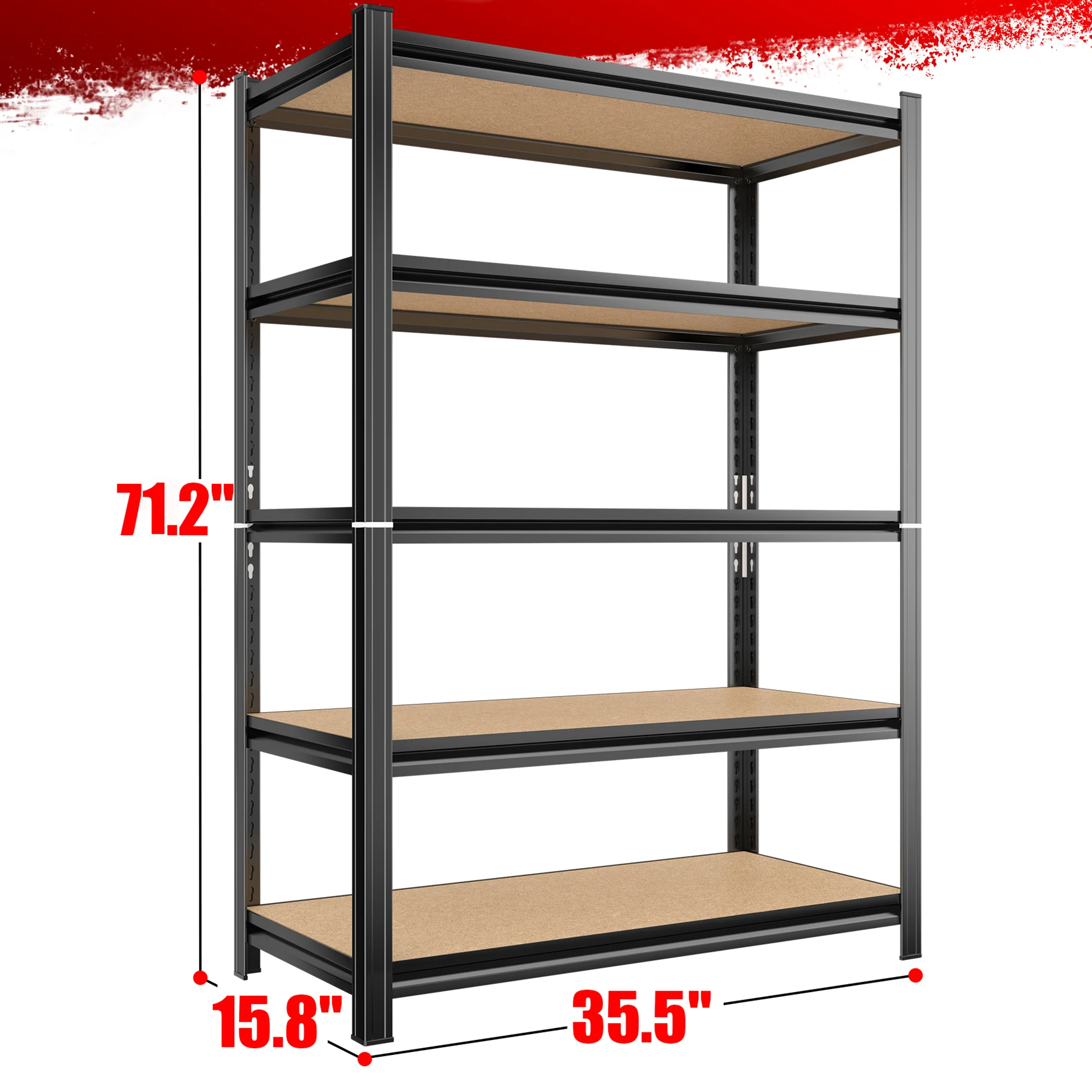Alvantor 5-Tier Heavy Duty Shelving Unit Steel Storage Rack 3000LBS Garage Shelves Adjustable Storage Shelf for Garage Pantry Office 72 