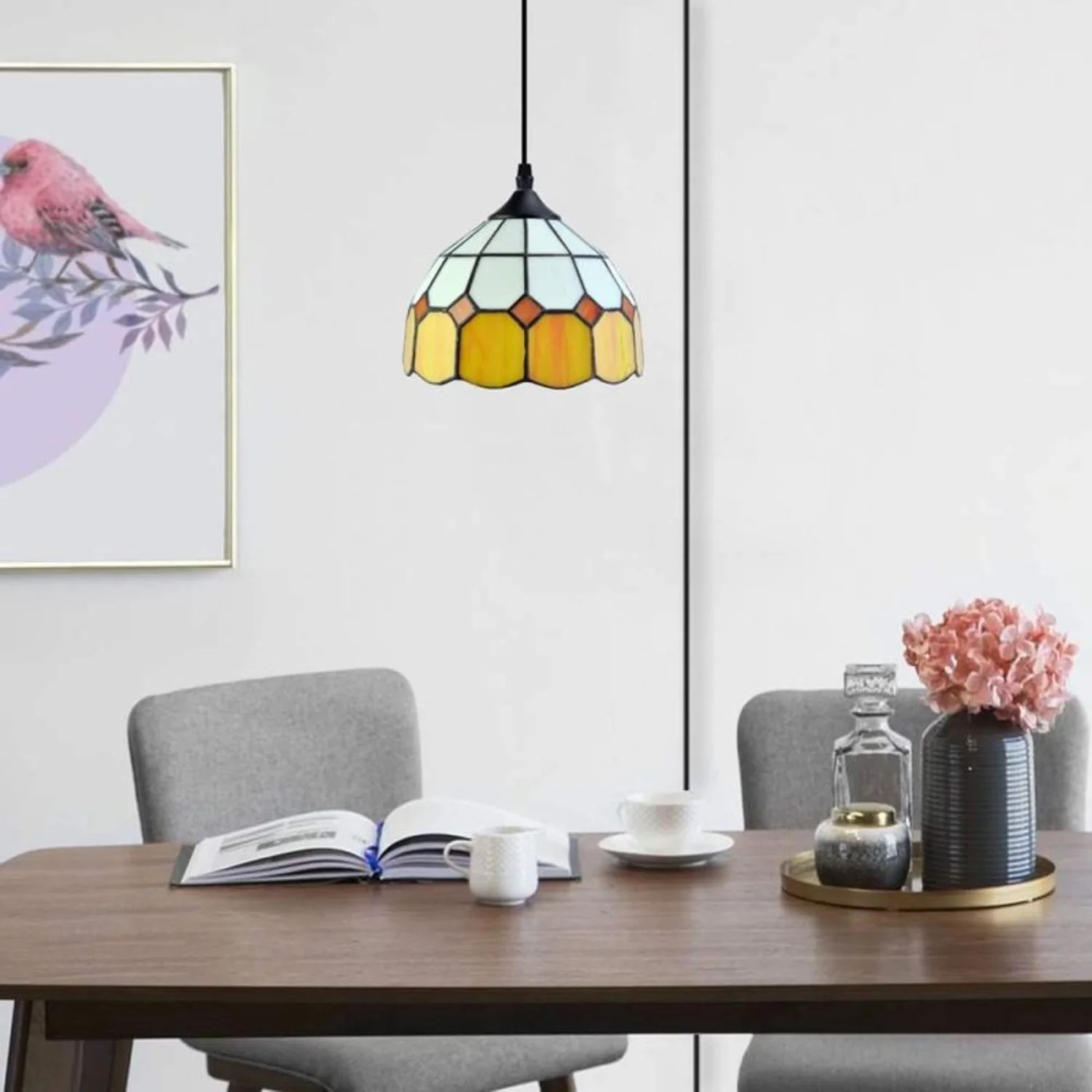 Hanging Pendant Light - Dimmable Mini Plug In Light Fixture Perfect Vintage Swag Ceiling Lamp For Dining Room Bedroom Or Porch 16.4 Ft Hanging Cord 7.9