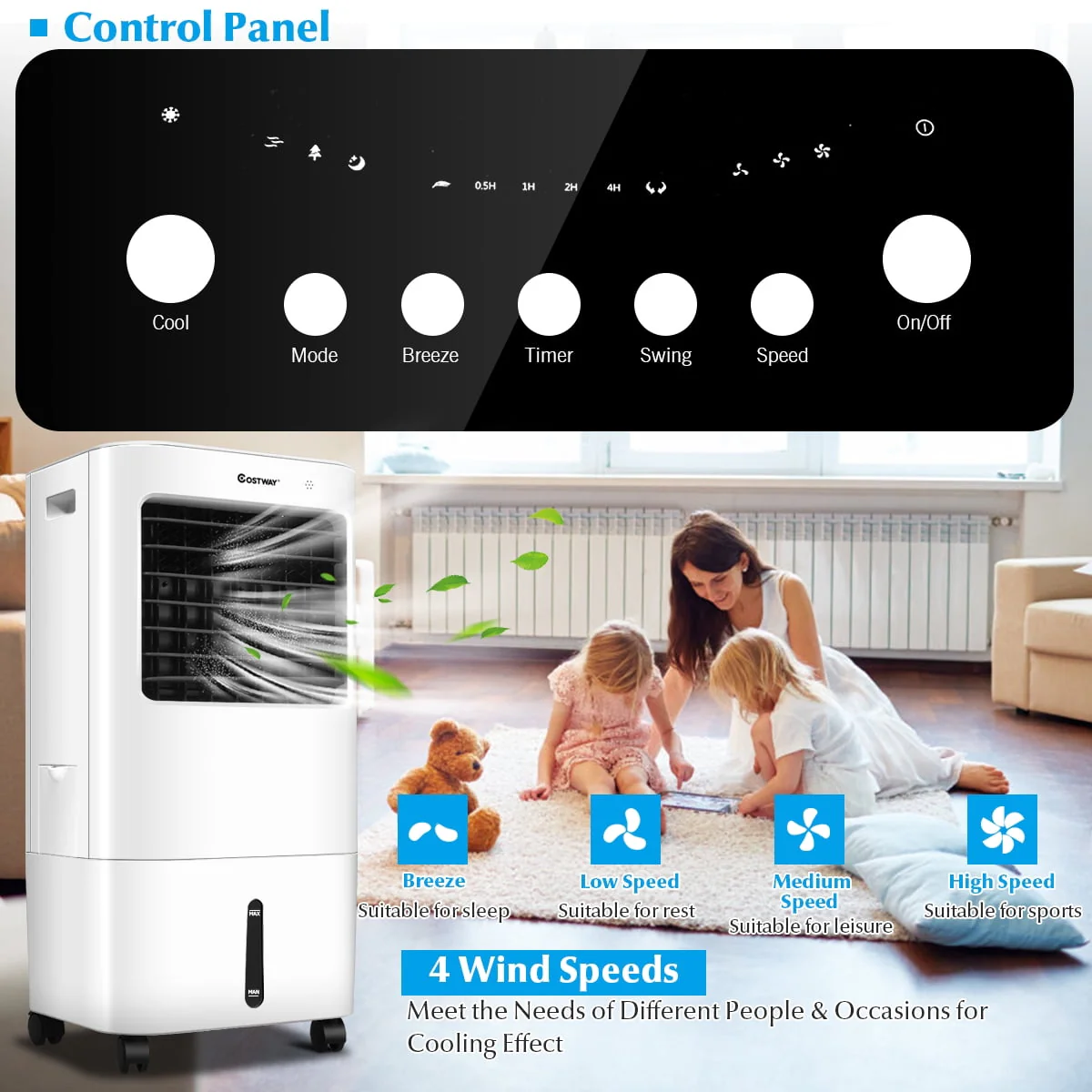 Costway Evaporative Portable Air Cooler Fan & Humidifier w/ Remote Control 7.5 Timer - Image 2