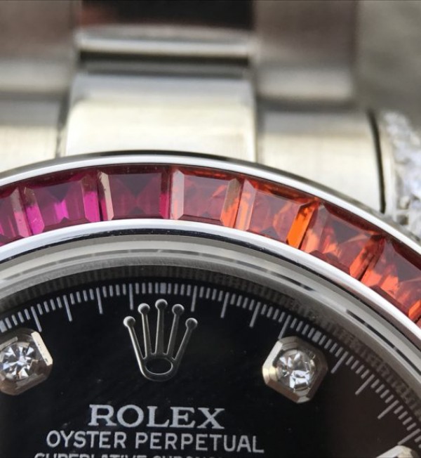 Replica Rolex Daytona 116599 Colorful Crystal Bezel Black Dial SS Bracelet A7750 - Elite Watch Atelier