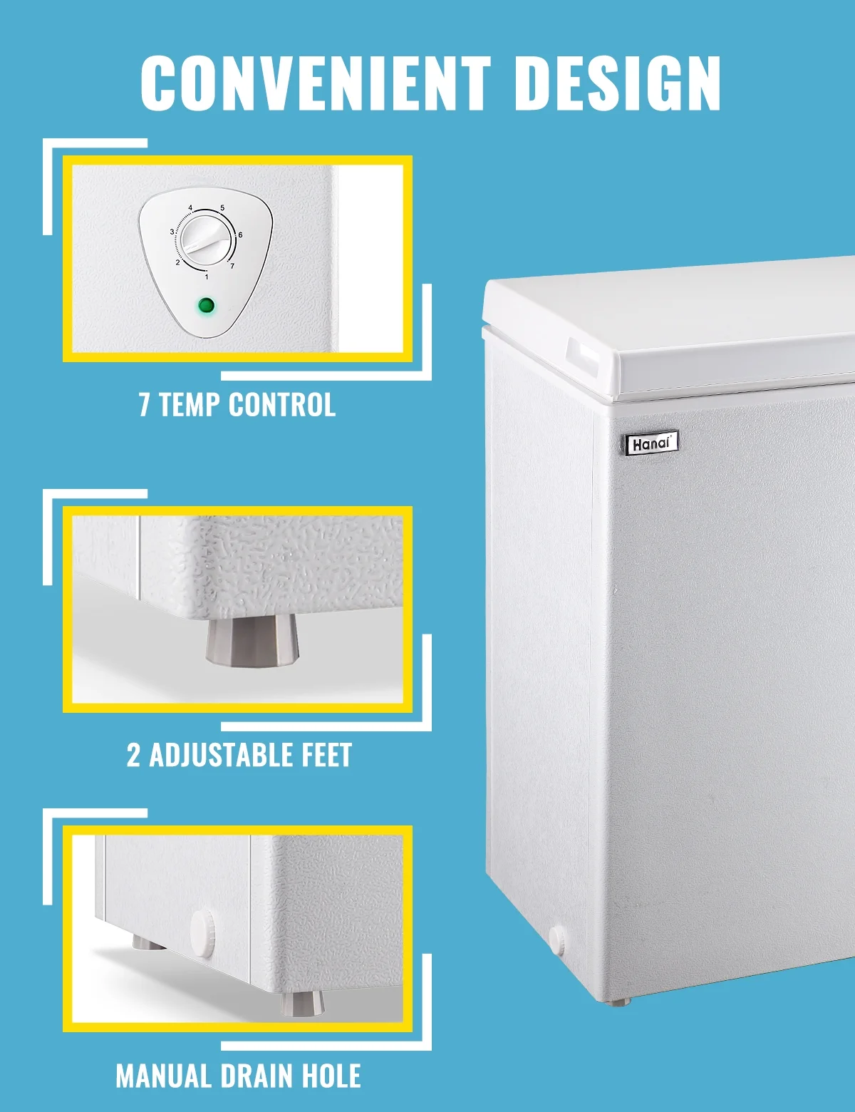 WANAI 3.5 Cu.ft Chest Freezer Small Deep Freeze with 7 Gears Temp Control Office Dorm Kitchen White - Image 6