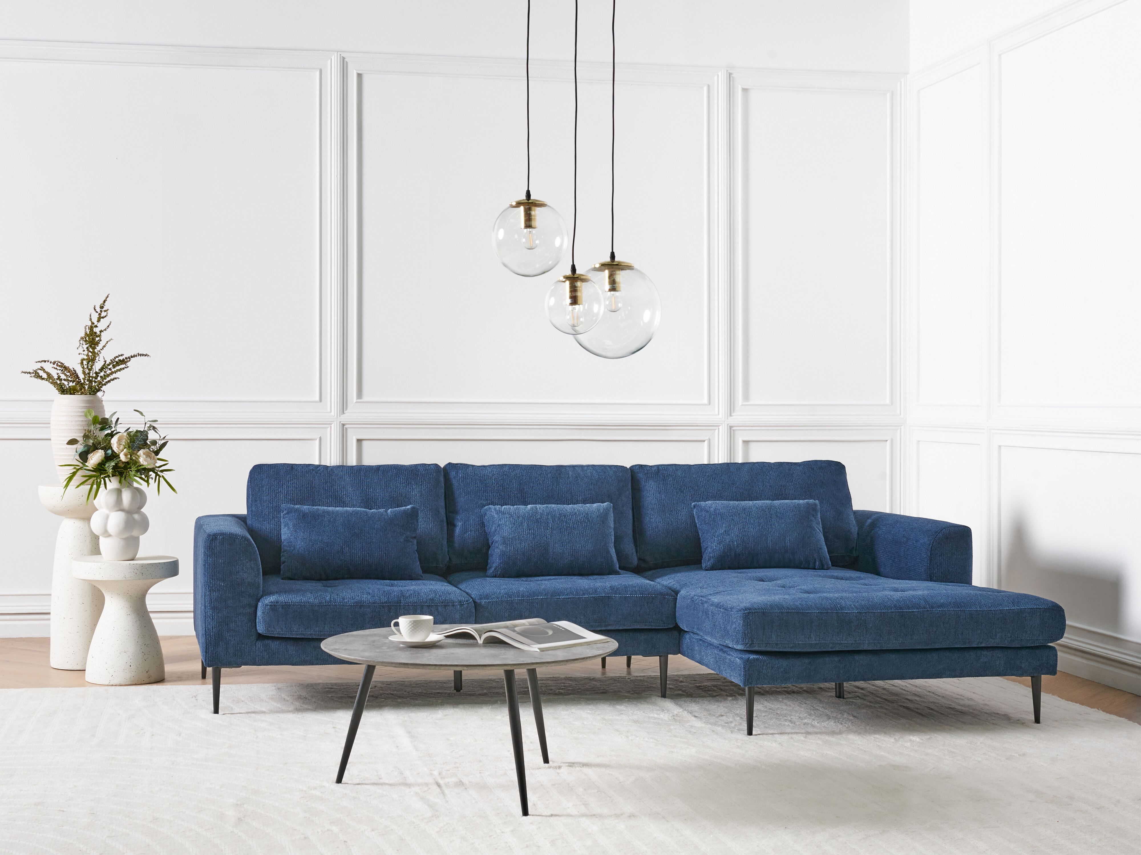 Corner Sofa 3 Seater FLAM Fabric Blue Left Hand