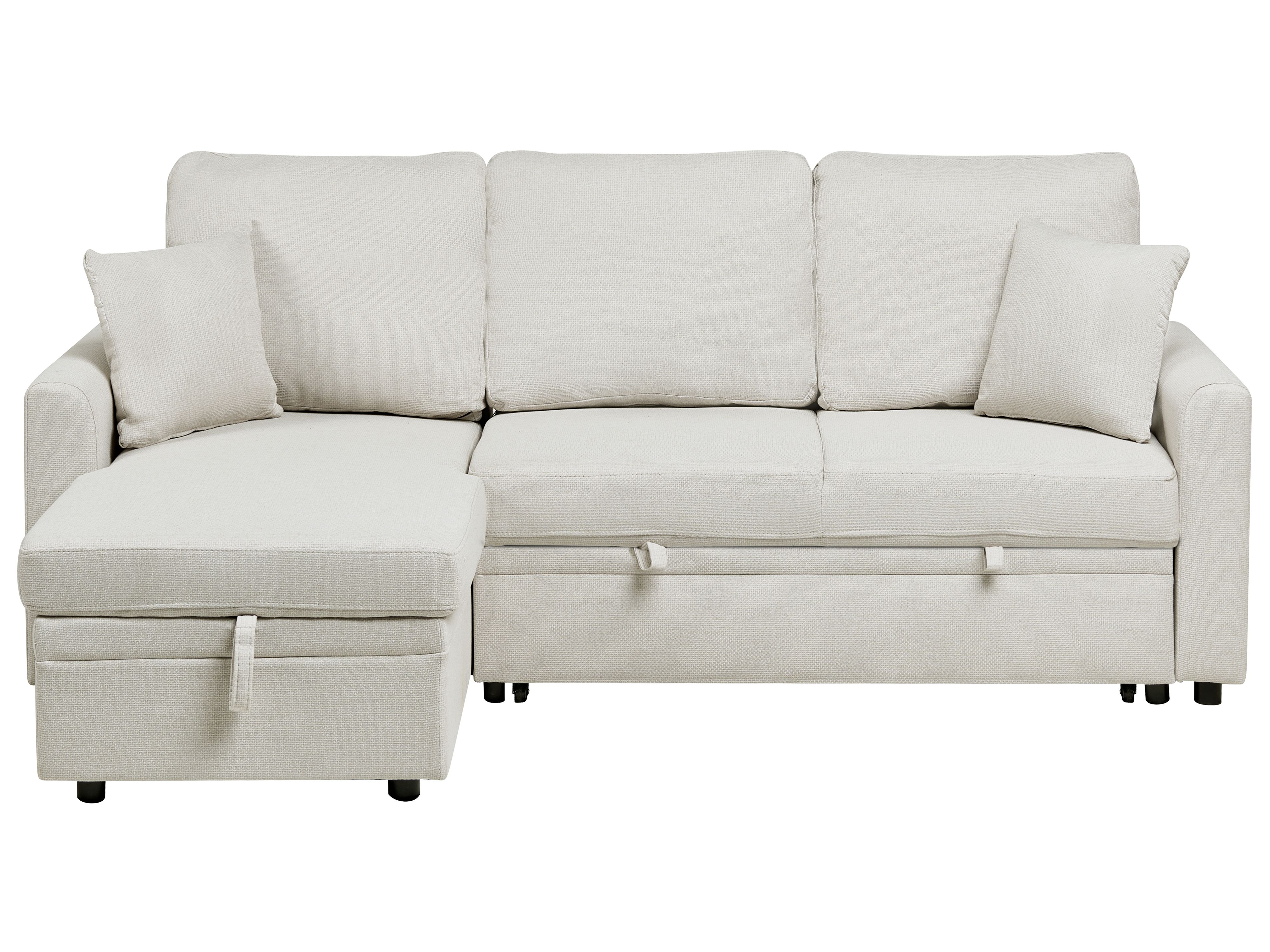 Corner Sofa Bed 3 Seater NASSJO Faux Linen Light Beige Right Hand