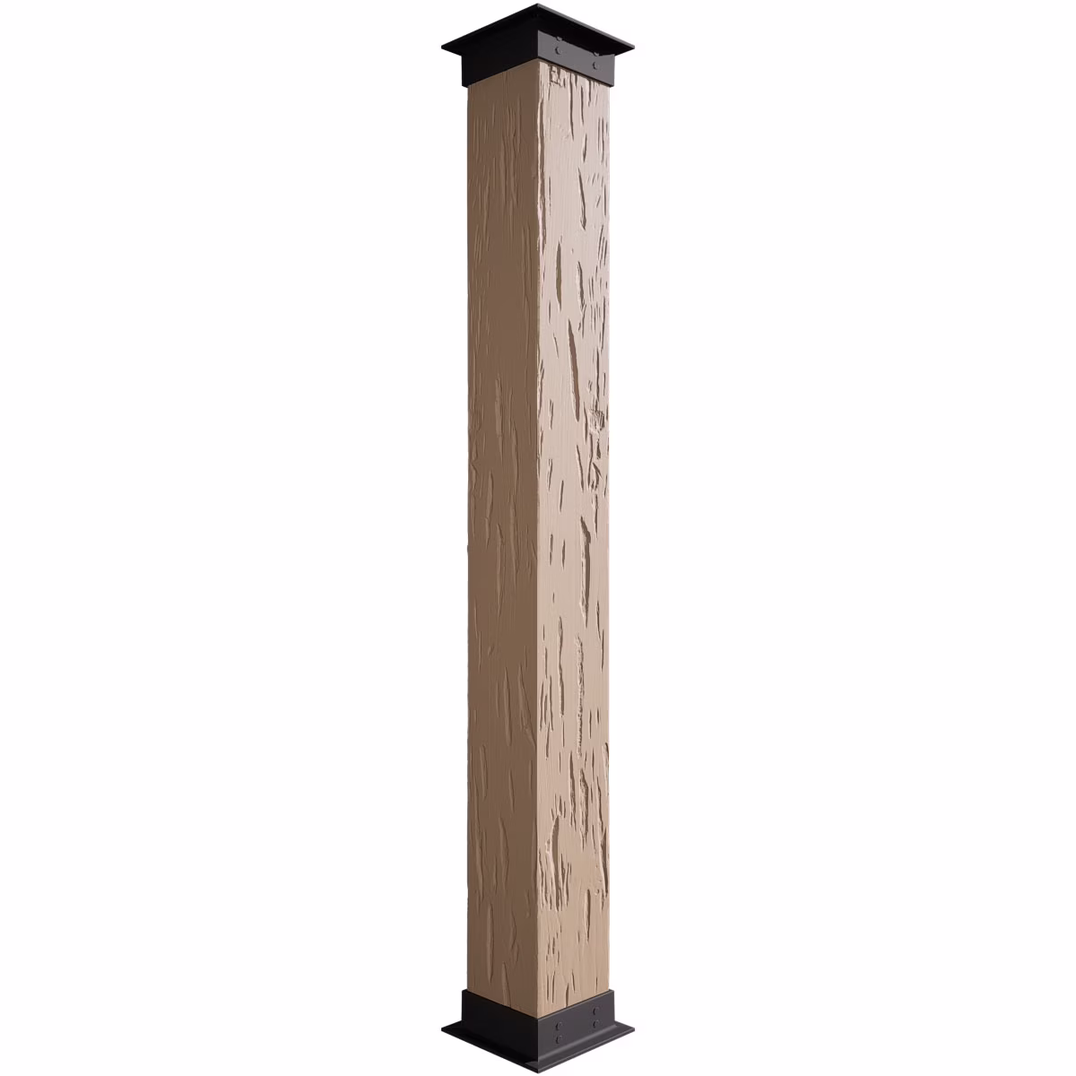 Ekena Millwork 6"W x 5'H Sand Blasted Endurathane Faux Wood Non-Tapered Square Column Wrap with Faux Iron Capital & Base - Image 5