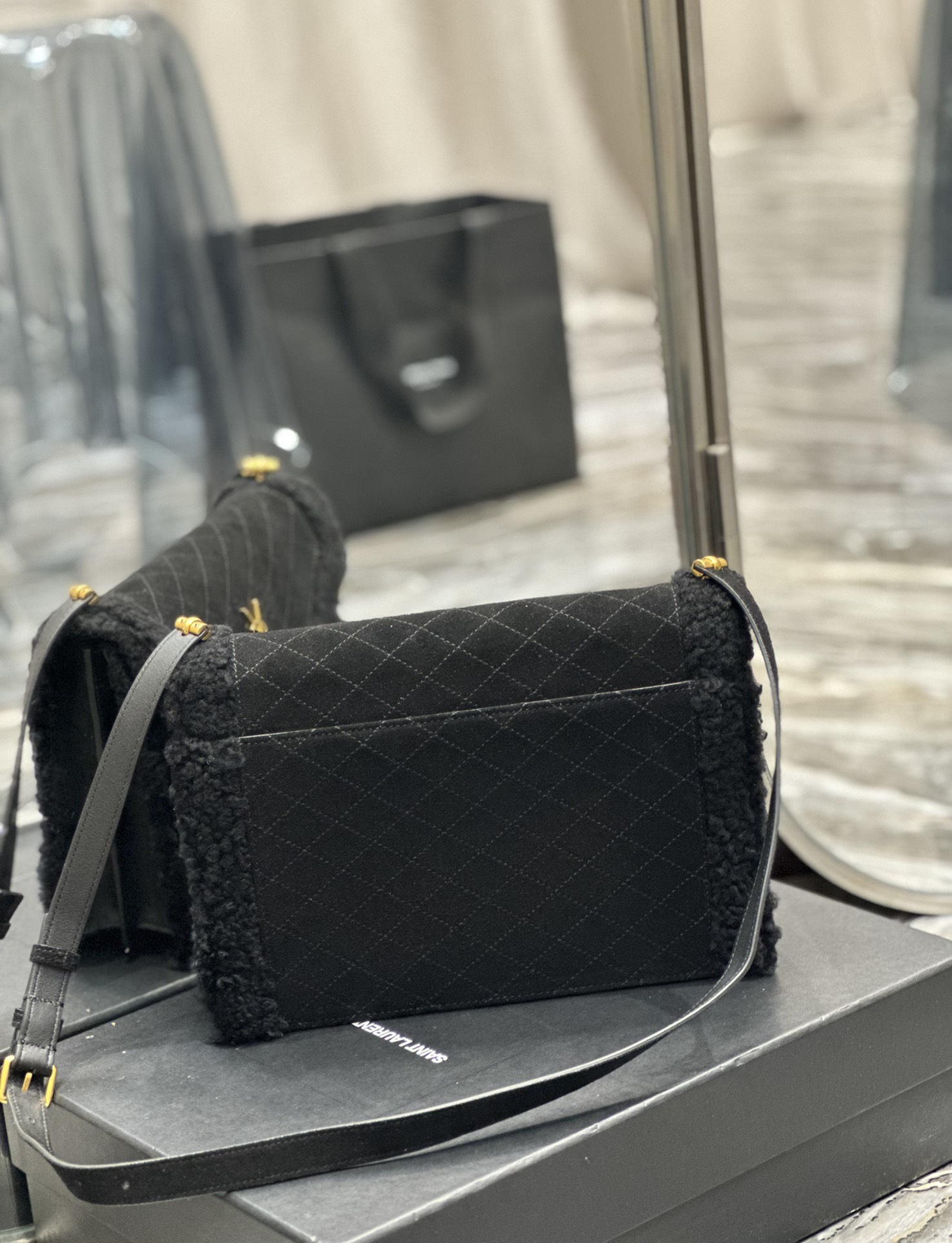 GABY MINI SATCHEL IN QUILTED SUEDE AND SHEARLING1:1High-quality replica