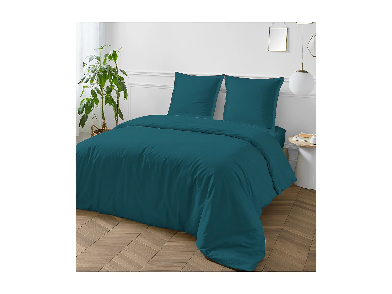 Parure de lit unie en coton finition bourdon 240x220cm