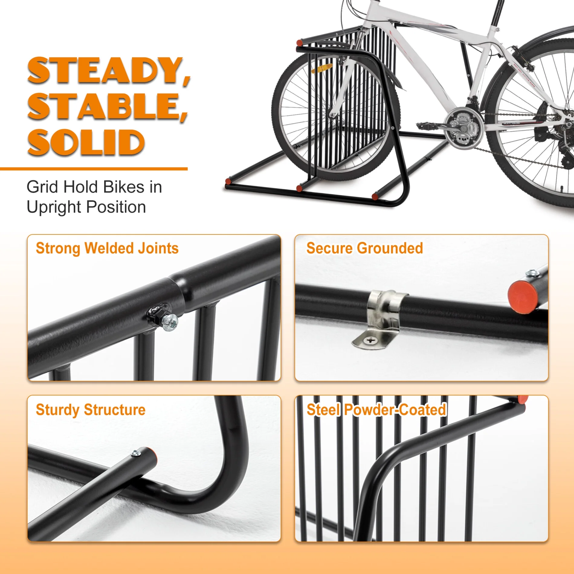 Bike Rack Floor Parking Bike Stand for Up to 10 Bicycles,Indoor,Home and Garage Storage Rack,Stable Free Standing Structure,Weather Resistant Fine Powder Steel Coating Fits Wheels up to 2.4