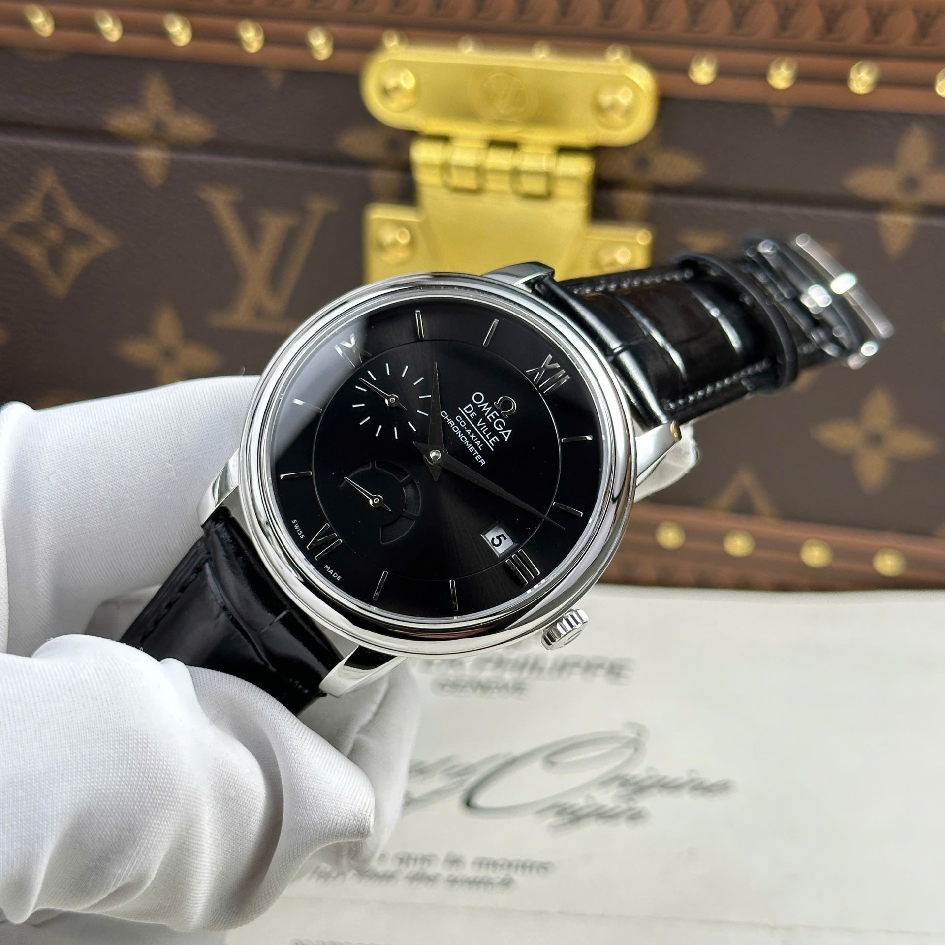 Omega Replica Watch De Ville Prestige Power Reserve Black Dial 39.5mm - Elite Watch Atelier