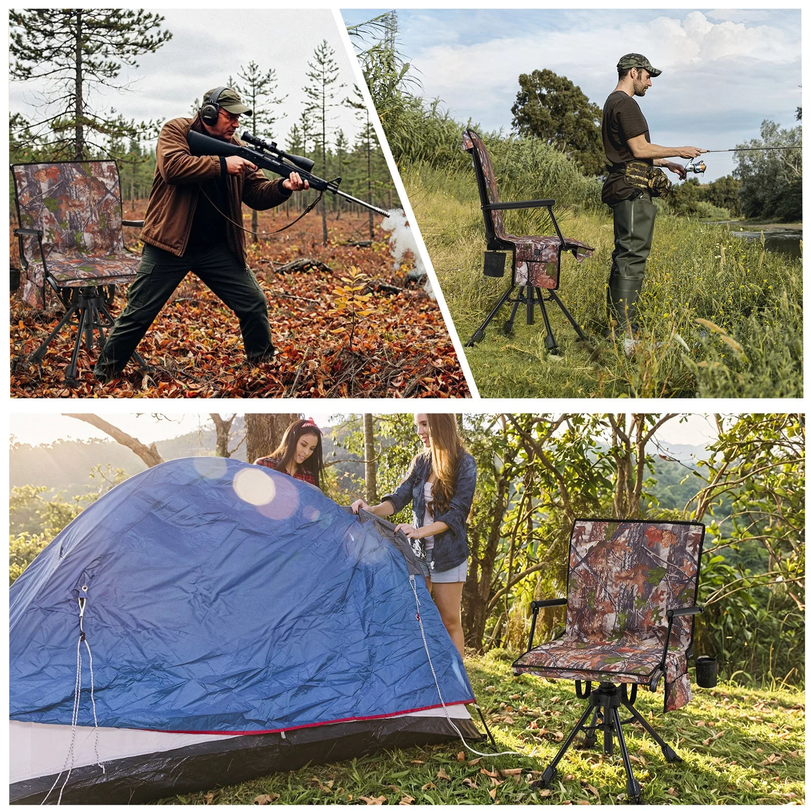 Danrelax 360�� Silent Camo Hunting Blind Chair, Armrests, Side Pouch, Telescopic Legs - Image 21