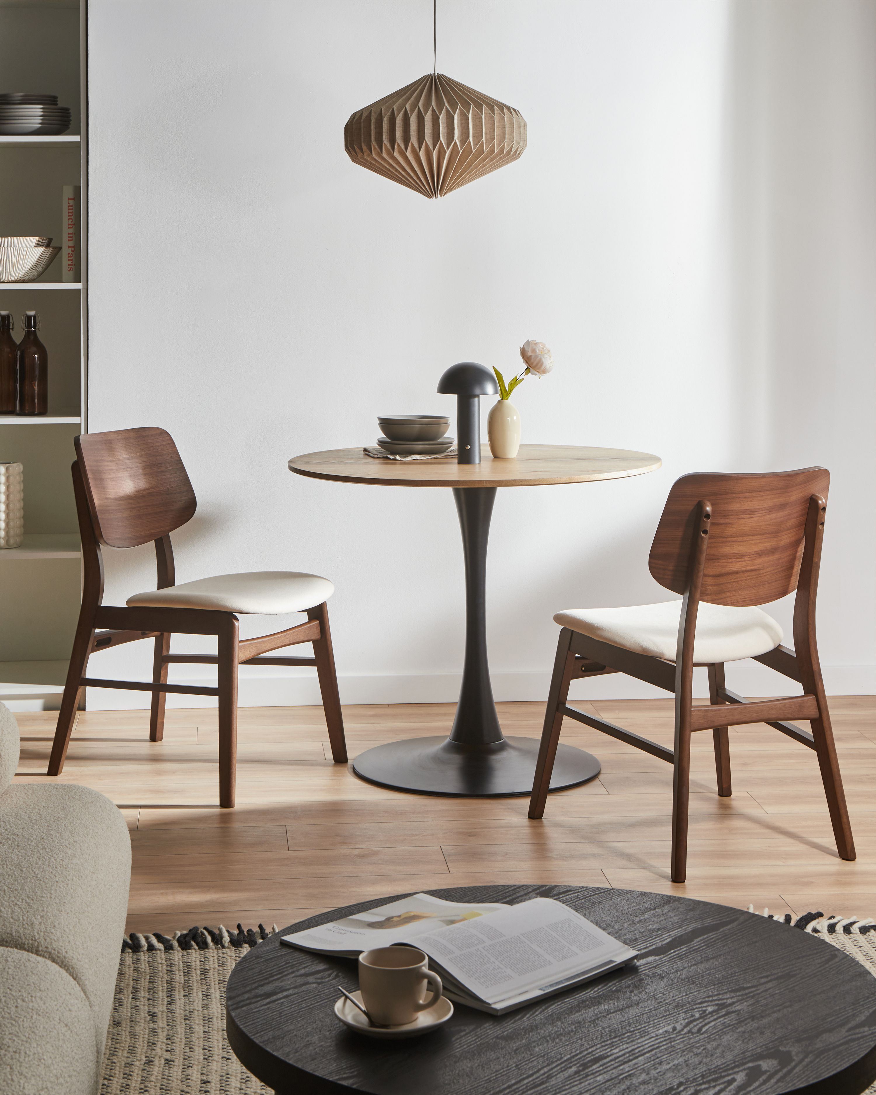 Set of 2 Dining Chairs MAYER Fabric Off-White/ Brown