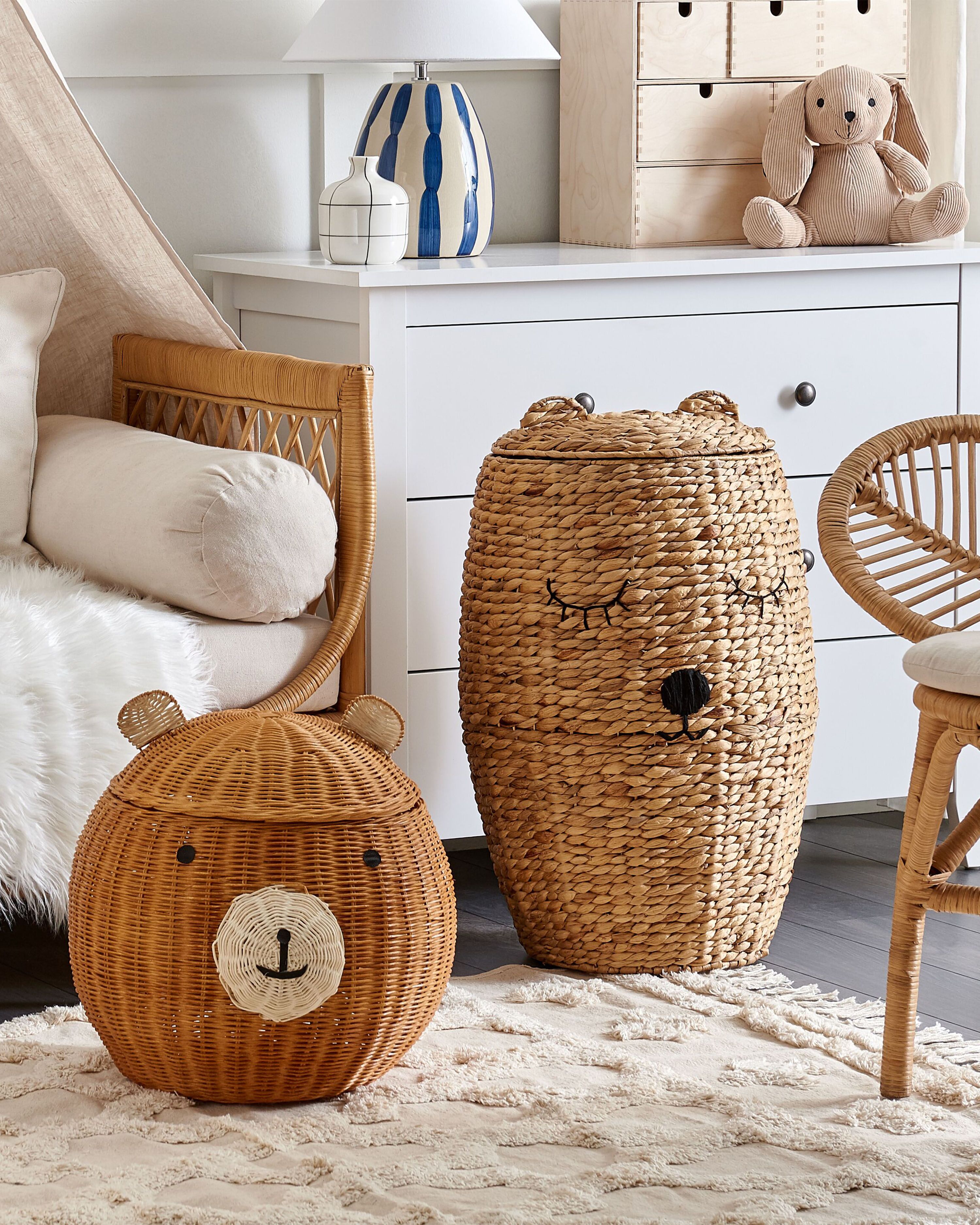 Kids Basket Teddy Bear HIMBA Rattan Natural