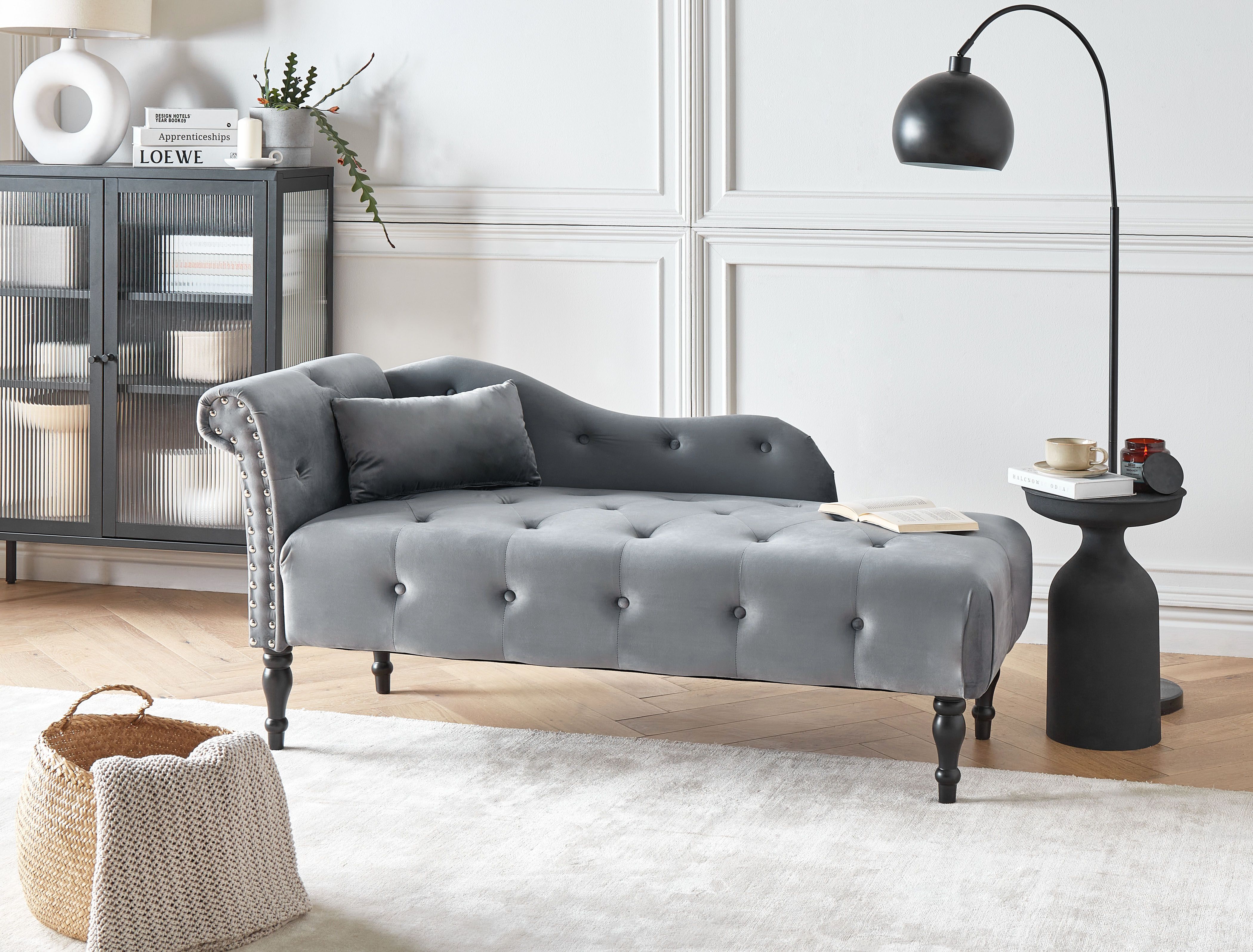 Left-Hand Chaise Lounge IVRY Velvet Grey