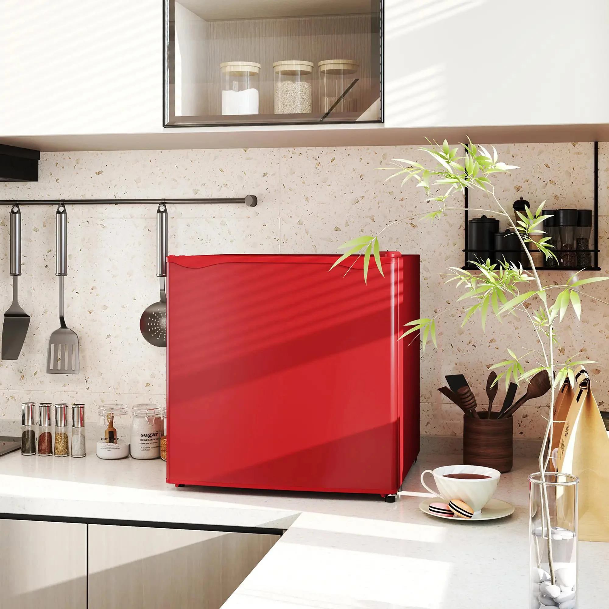 Resenkos 1.1 Cu.Ft Countertop Mini Freezer, Compact Upright Freezer with Removable Shelves, Red - Image 4