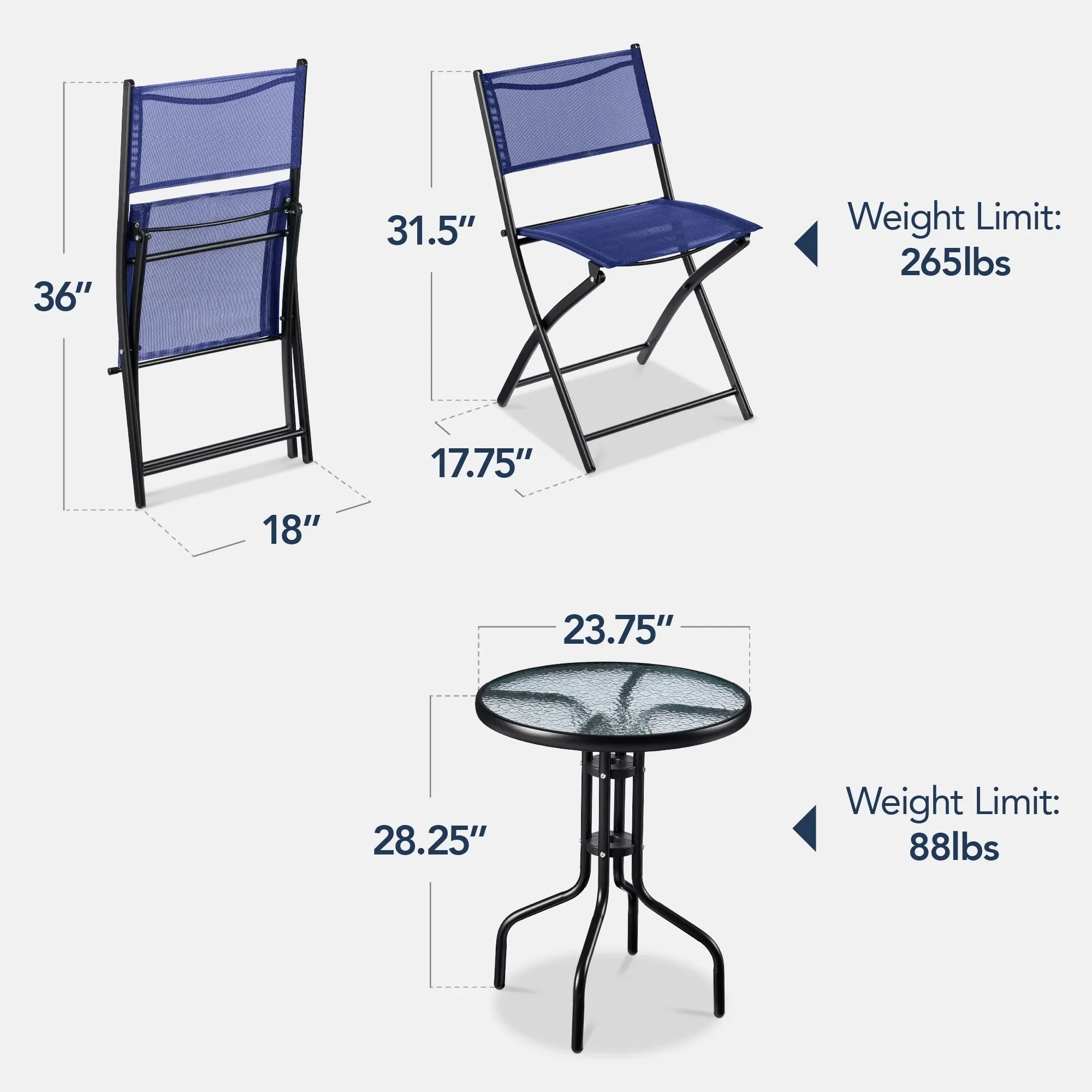 Best Choice Products 3-Piece Patio Bistro Dining Set With Glass Tabletop And Folding Chairs - Gray - Image 79 Best Choice Products 3-Piece Patio Bistro Dining Set With Glass Tabletop And Folding Chairs - Gray - Image 79