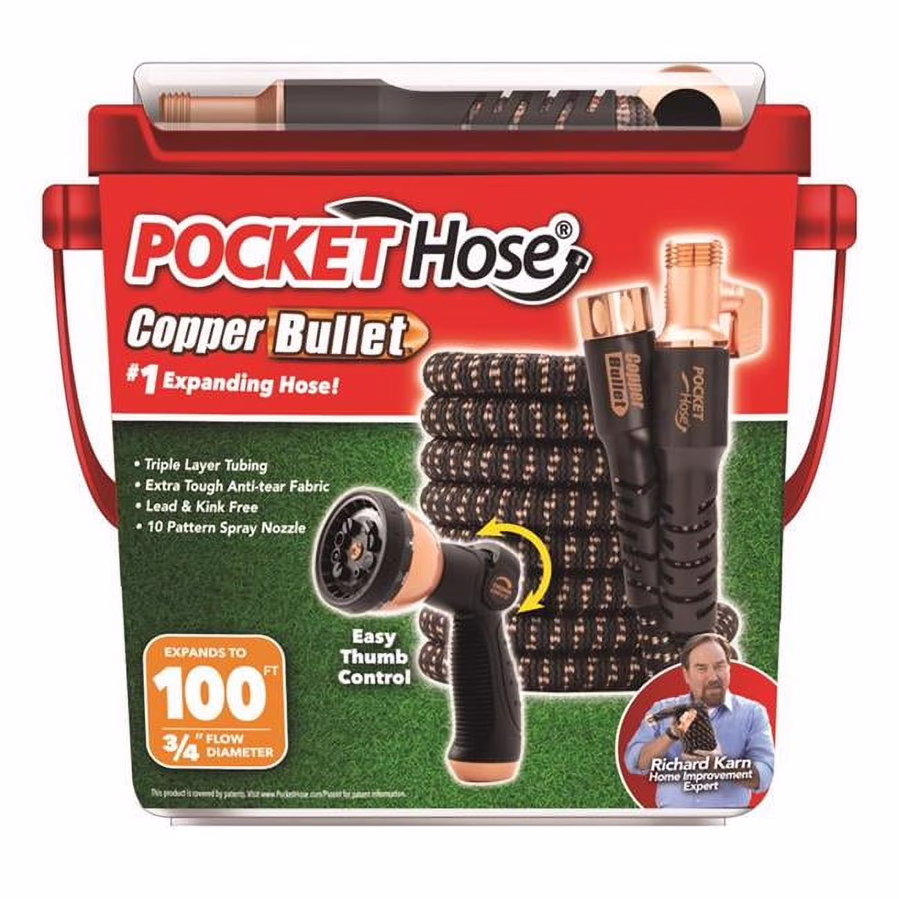 Copper Bullet By Pocket Hose 3/4 inch Ultra-Light 100 ft Expandable Garden Hose With Spray Nozzle Copper Bullet By Pocket Hose 3/4 inch Ultra-Light 100 ft Expandable Garden Hose With Spray Nozzle