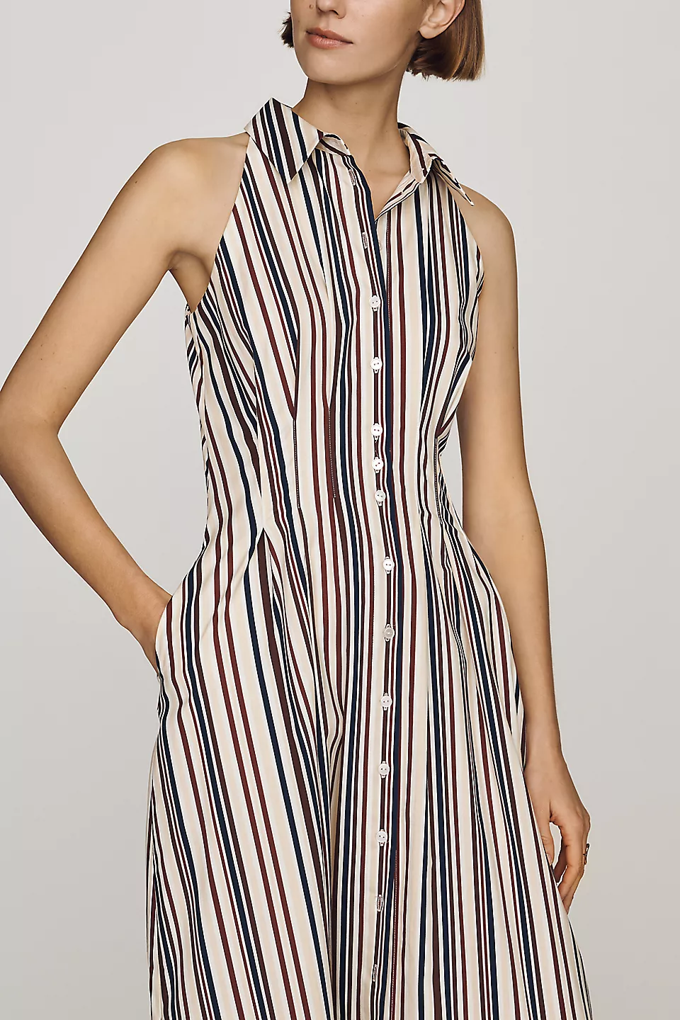 Tobie Sleeveless Shirtdress - Neutral/Navy/Berry Stripe