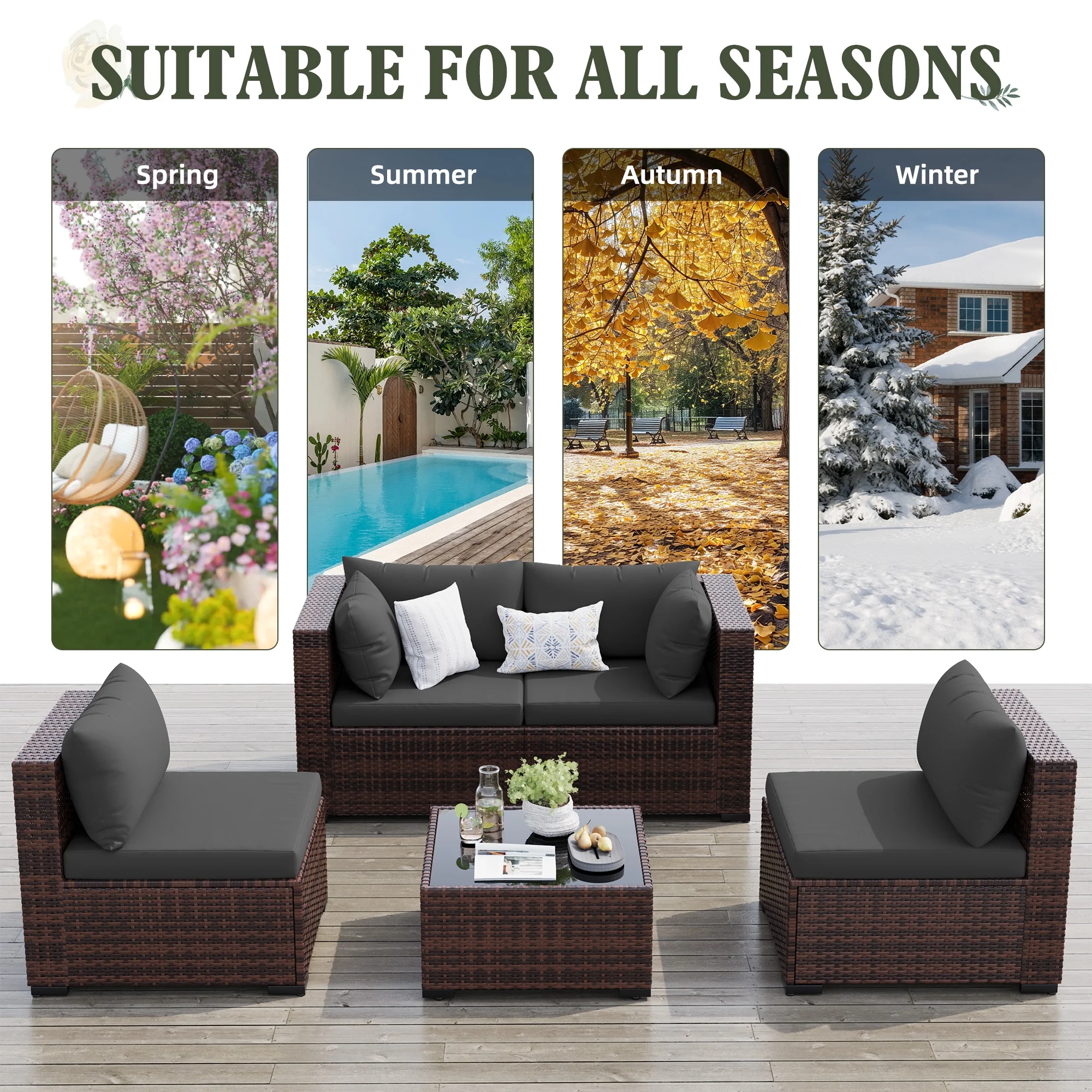 7 Pieces Patio Conversation Set, Outdoor Sectional PE Rattan Wicker Furniture Seat,Dark Gray - Image 66