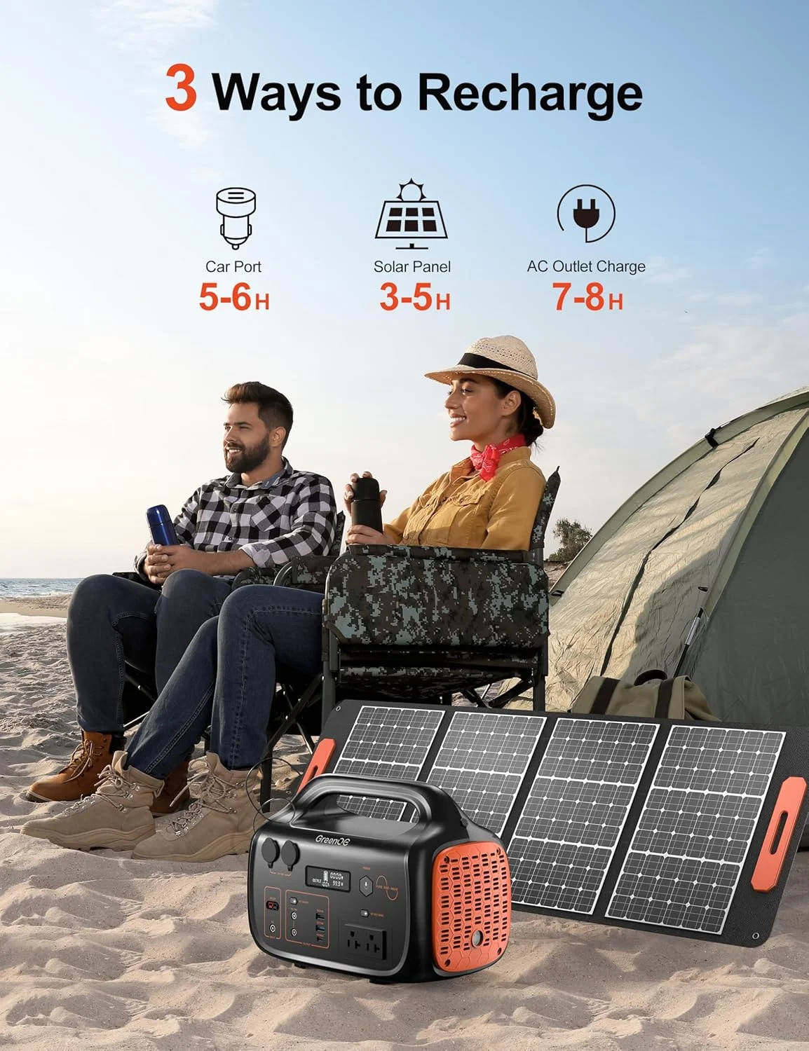GreenOE Portable Power Station 1000W 1024Wh Solar Powered Generator with 100W Solar Panel, Camping Power Bank for Outdoors Travel Hunting Home Lithium Battery Backup - Image 23