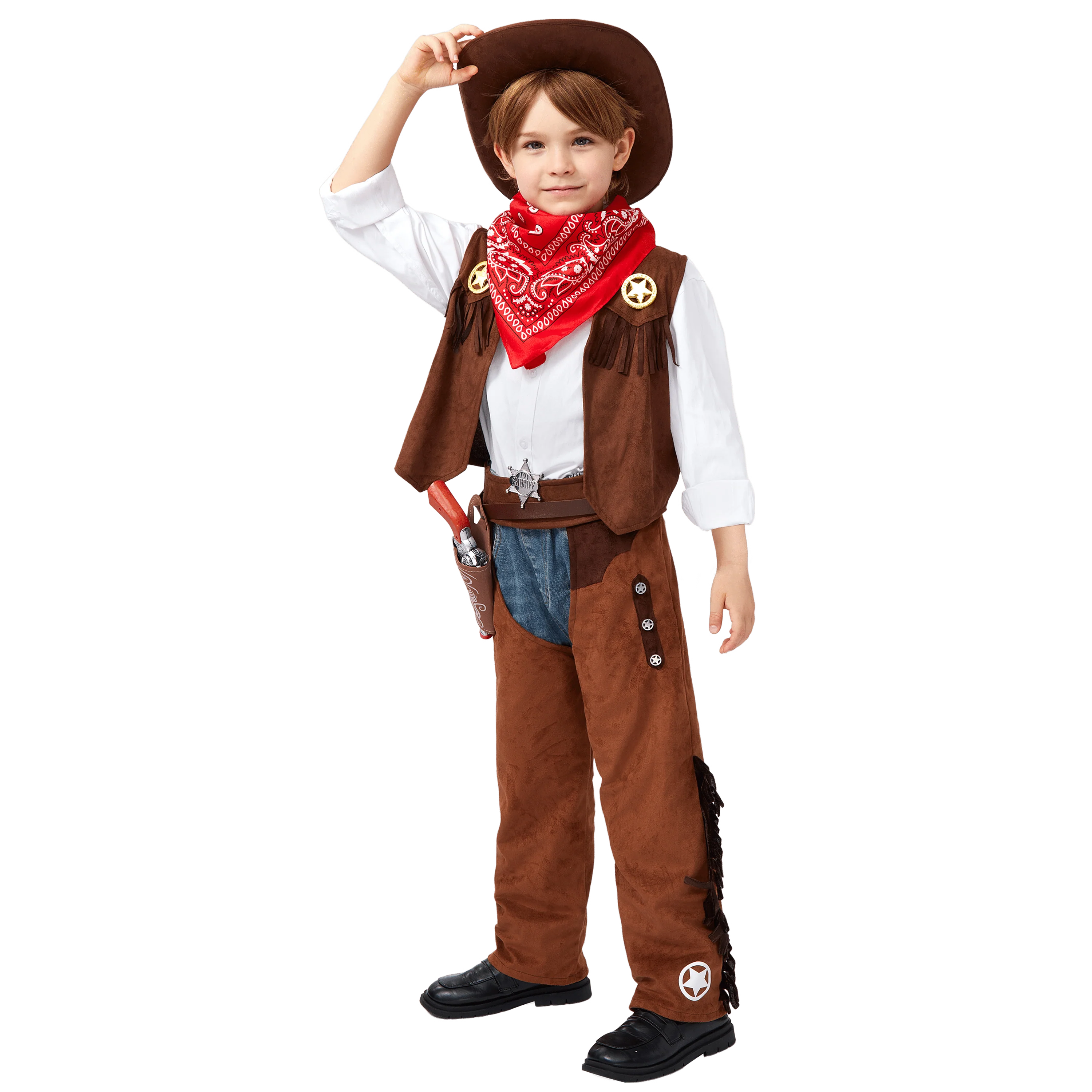 Joyfy Halloween Cowboy Costume for Boys, Kids Cowboy Costume Set, Brown Western Style Cowboy Outfit with Cowboy Hat for Toddler Dress-up Party Cosplay - Image 7 Joyfy Halloween Cowboy Costume for Boys, Kids Cowboy Costume Set, Brown Western Style Cowboy Outfit with Cowboy Hat for Toddler Dress-up Party Cosplay - Image 7