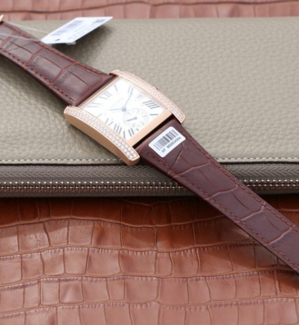 Replica Cartier Tank MC RG White Textured Dial Diamonds Bezel Leather Strap - Top club