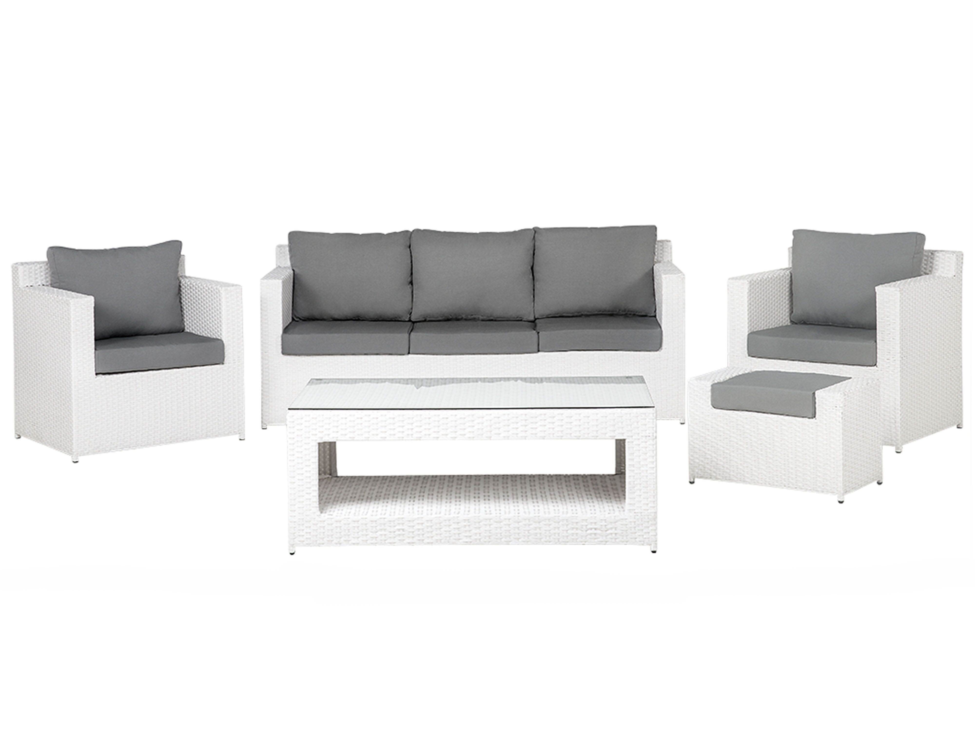 Garden Lounge Set with Table and Ottoman 6 Seater ROMA PE Rattan White