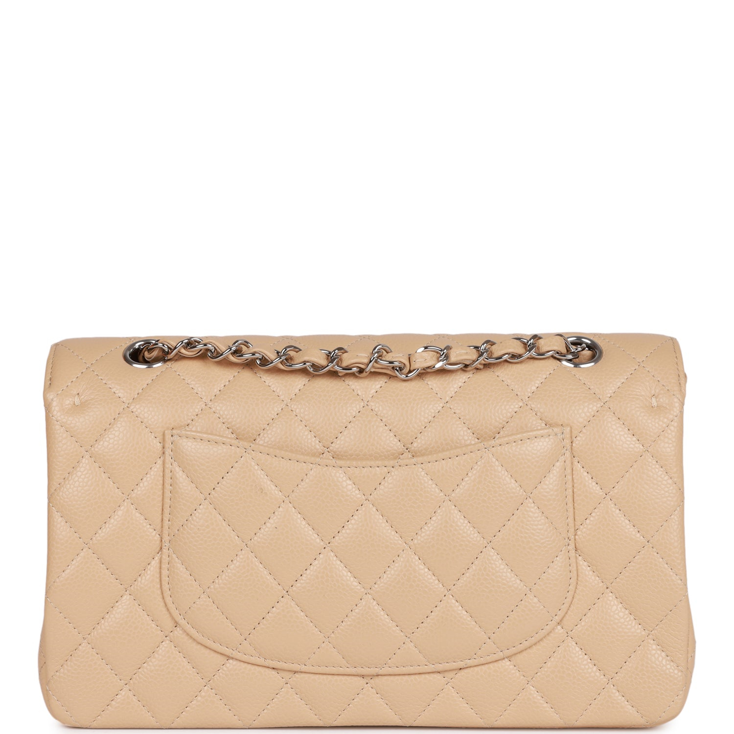Chanel Classic Flag Bag Medium Classic Double Flap Bag Beige Caviar Silver Hardware1:1High-quality replica