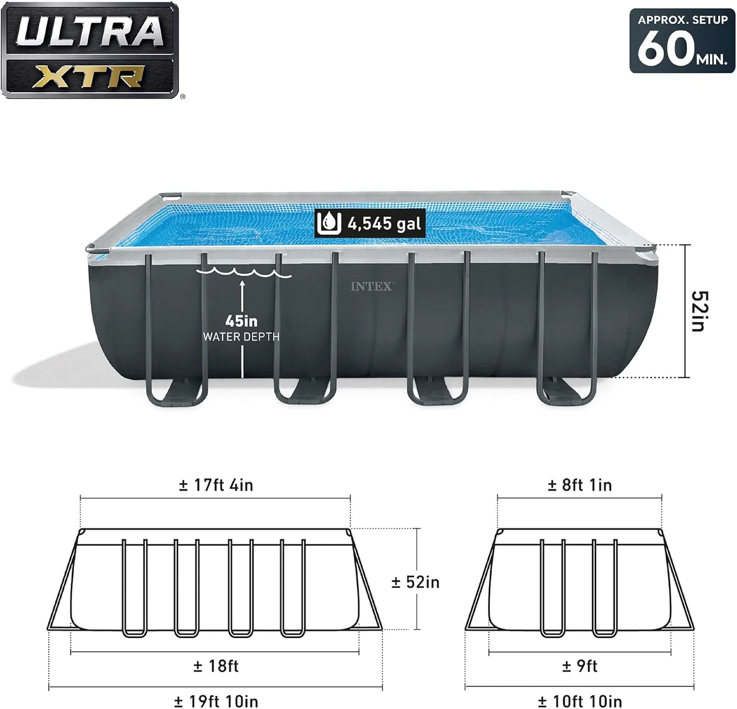 Intex Ultra XTR Rectangular Frame Above Ground Pool Set, 18' x 9' x 52" - Image 3 Intex Ultra XTR Rectangular Frame Above Ground Pool Set, 18' x 9' x 52" - Image 3