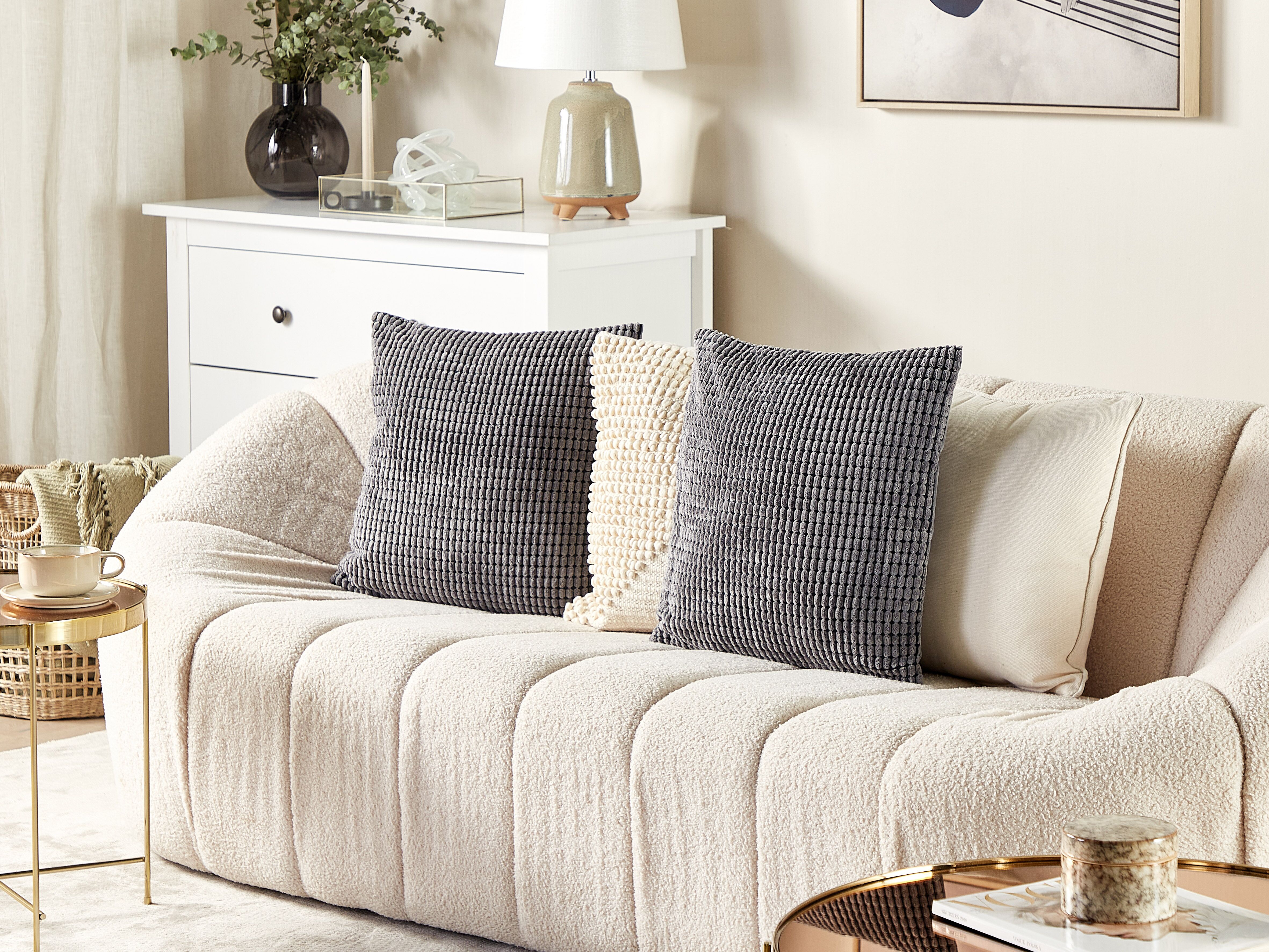Set of 2 Decorative Cushions ASPIDISTRA Velvet 45 x 45 cm Grey Geometric Pattern