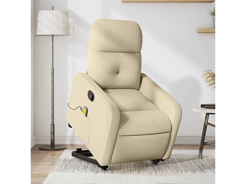 Fauteuil inclinable-Chaise de relax-Fauteuil de Massage Crème Tissu SHL3746