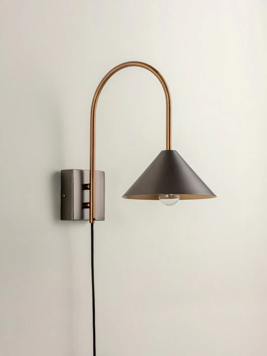 Orta - 1 light antique silver and burnished brass cone wall light