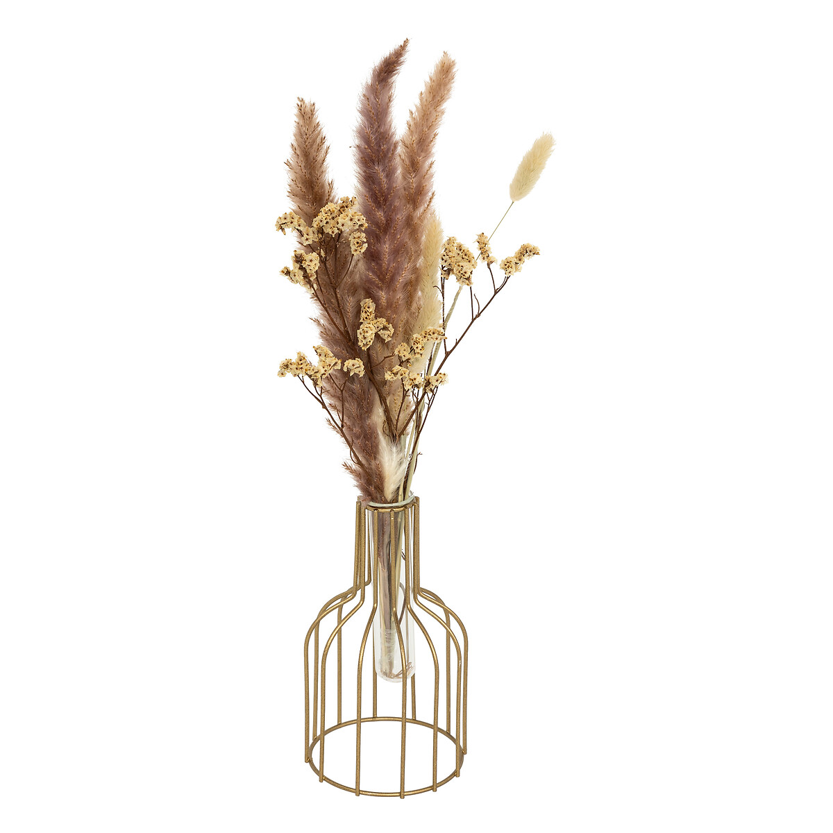 Dried flower composition "Autumn" Gold-tone metal, pink, H.40 cm