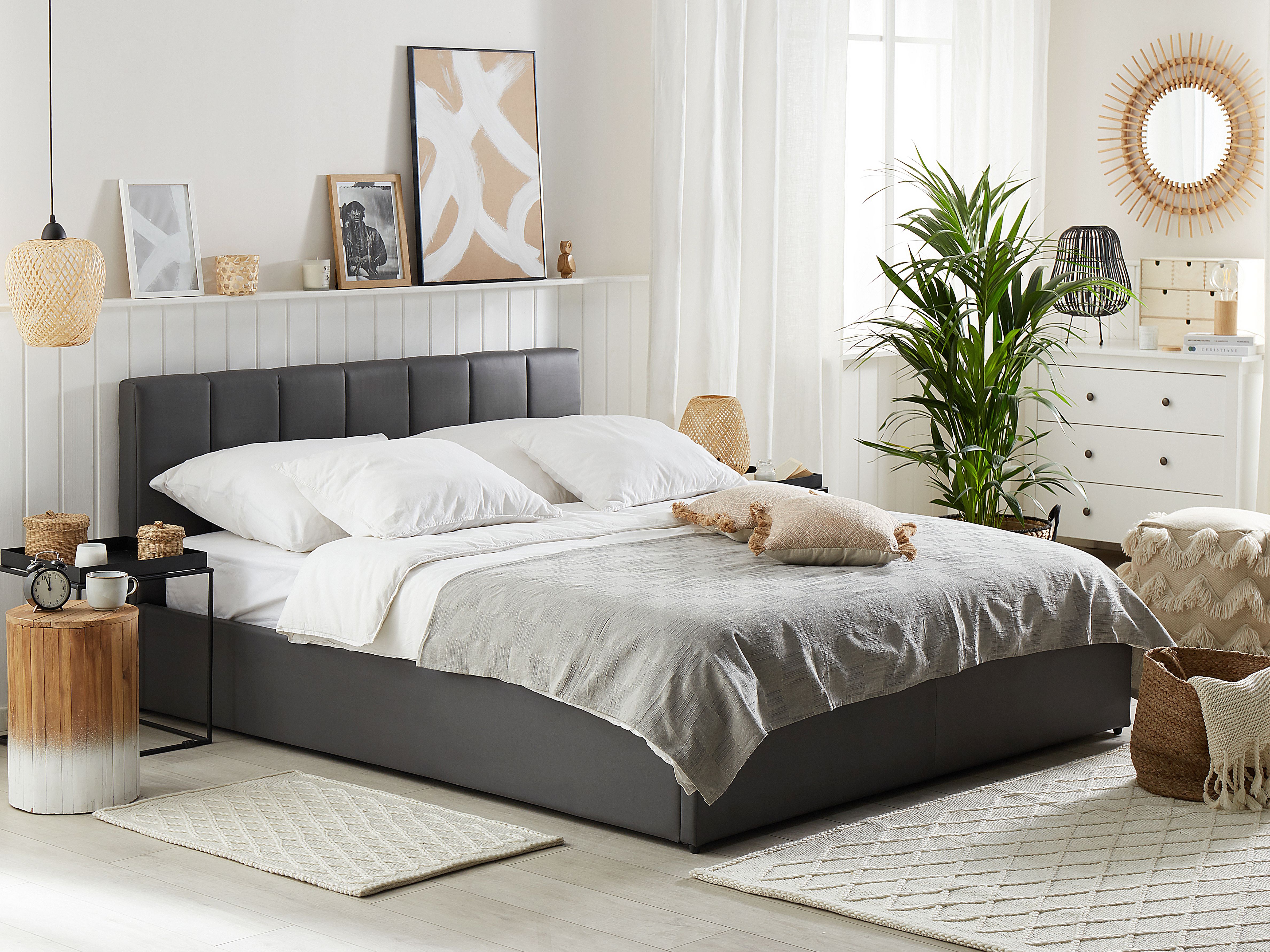 Ottoman Bed Faux Leather DREUX 180 x 200 cm (EU Super King) Dark Grey