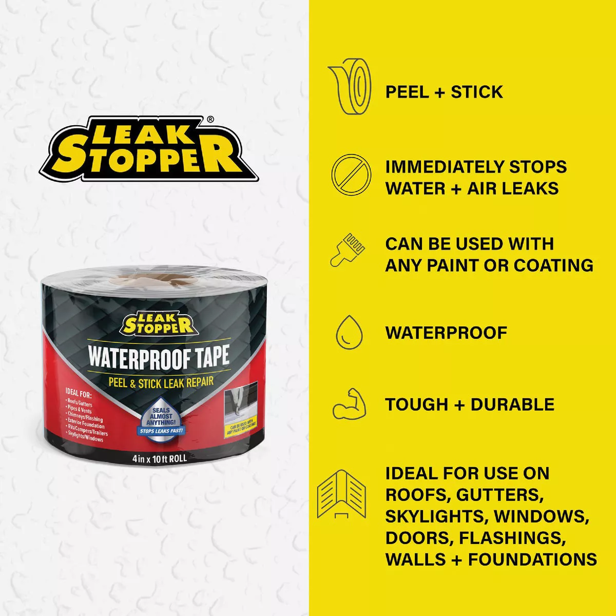 Leak Stopper Rubber Flexx 4 In. x 10 Ft. Waterproofing & Seam Tape