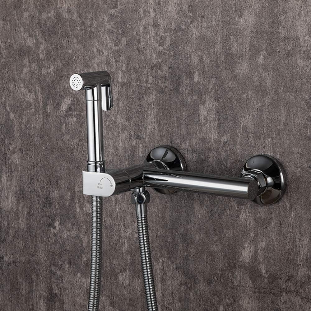 Handheld Bidet Sprayer for Toilet, Chrome Baby Cloth Diaper Washer Set Brass Bathroom Sprayer Kit Wall Mounted Bathroom Bidet Faucet with Hot and Cold Water, Anti Leaking Hose