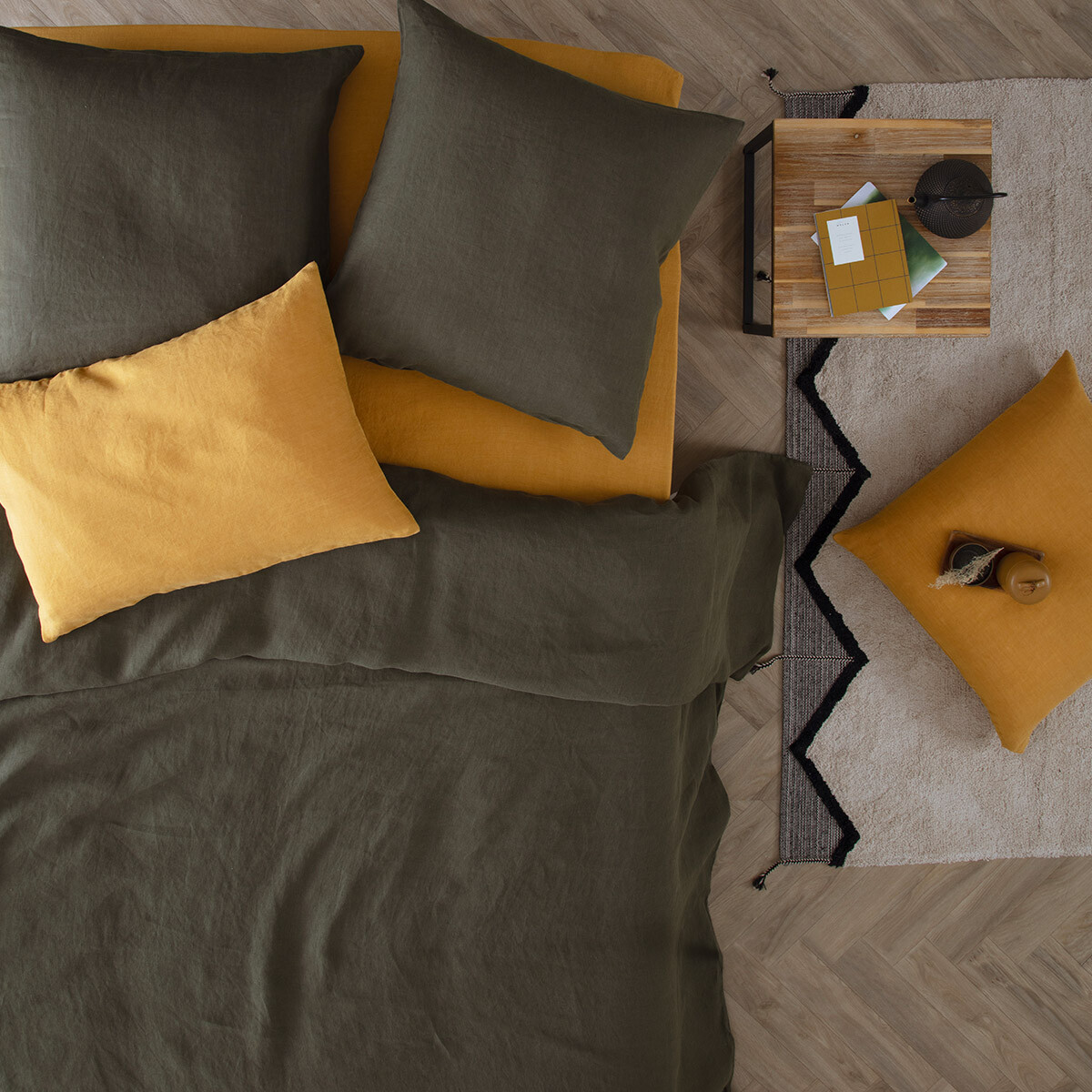 Duvet cover "Linah", washed linen Khaki green, 260x240 cm