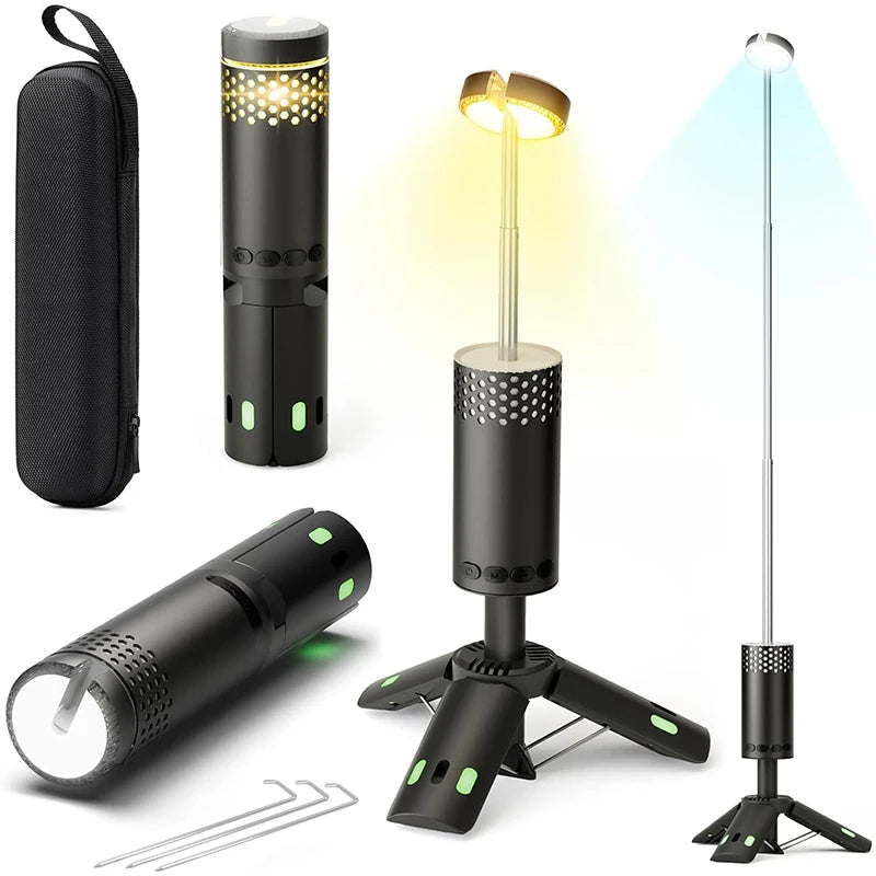 Oplaadbare LED Campinglantaarn met Statief en Power Bank – 45 Uur Verlichting