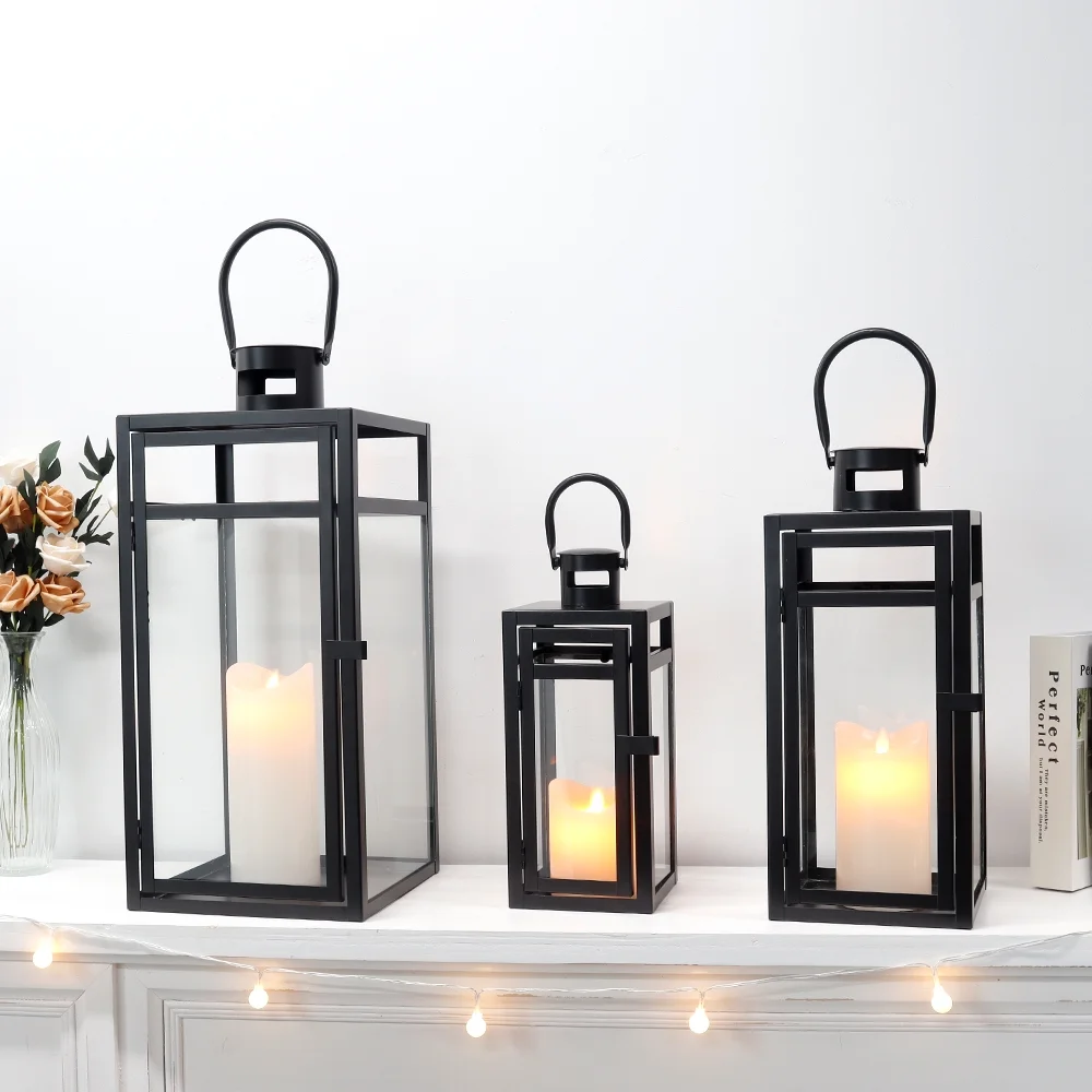 Stainless Steel Lantern Set of 3 12/15/19" Metal Lanterns with Tempered Glass for Parties & Events (Silver ) - Image 26