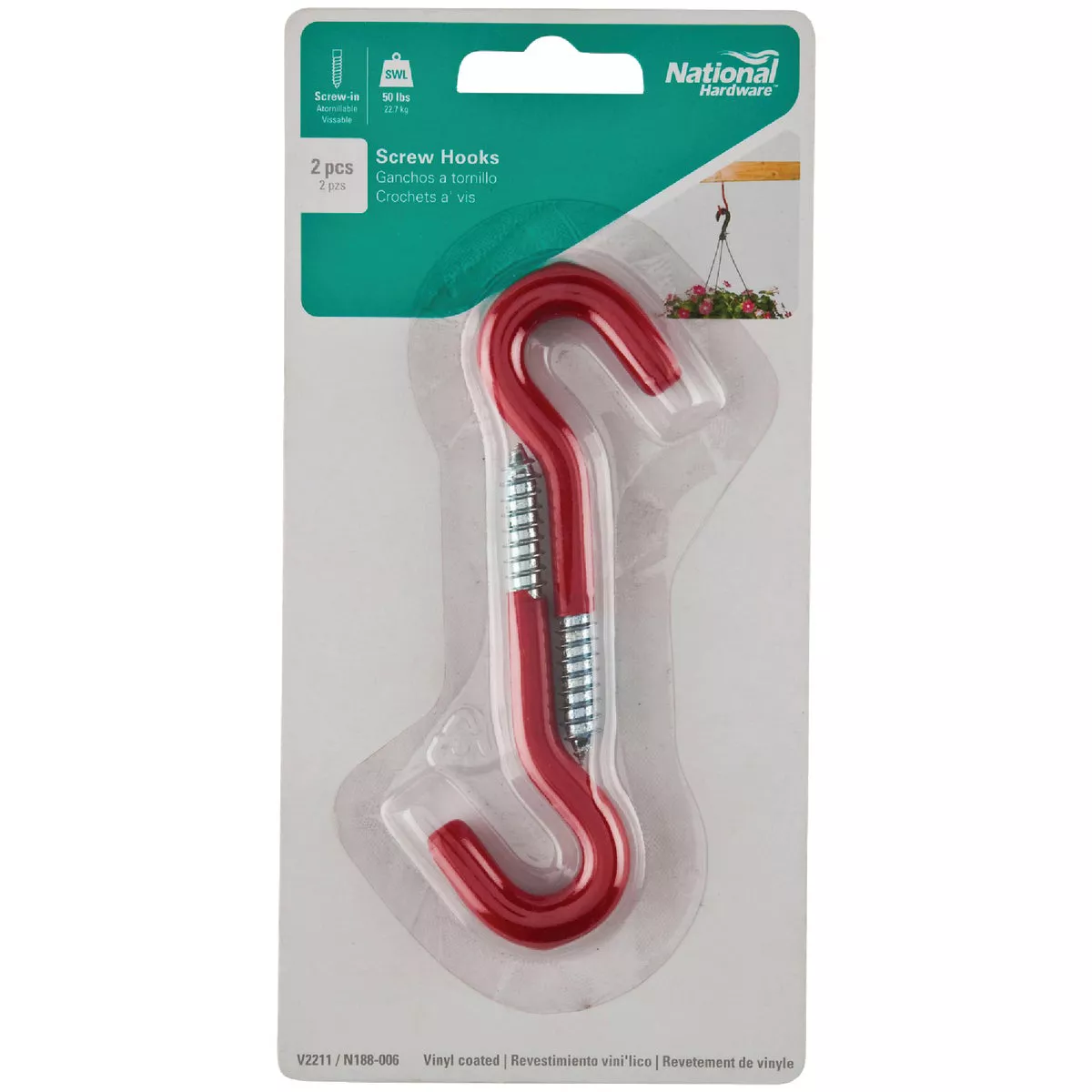 National Hardware 5/16 In. x 4-1/2 In. Red Vinyl Coated Screw Hook