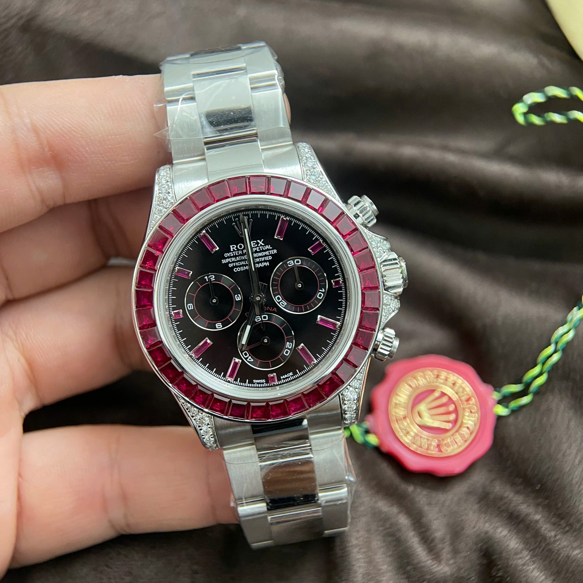 Rolex Daytona 126599TRU Replica Watch 18K Solid Gold + Natural Ruby + Natural Diamonds Custom 40mm - Elite Watch Atelier