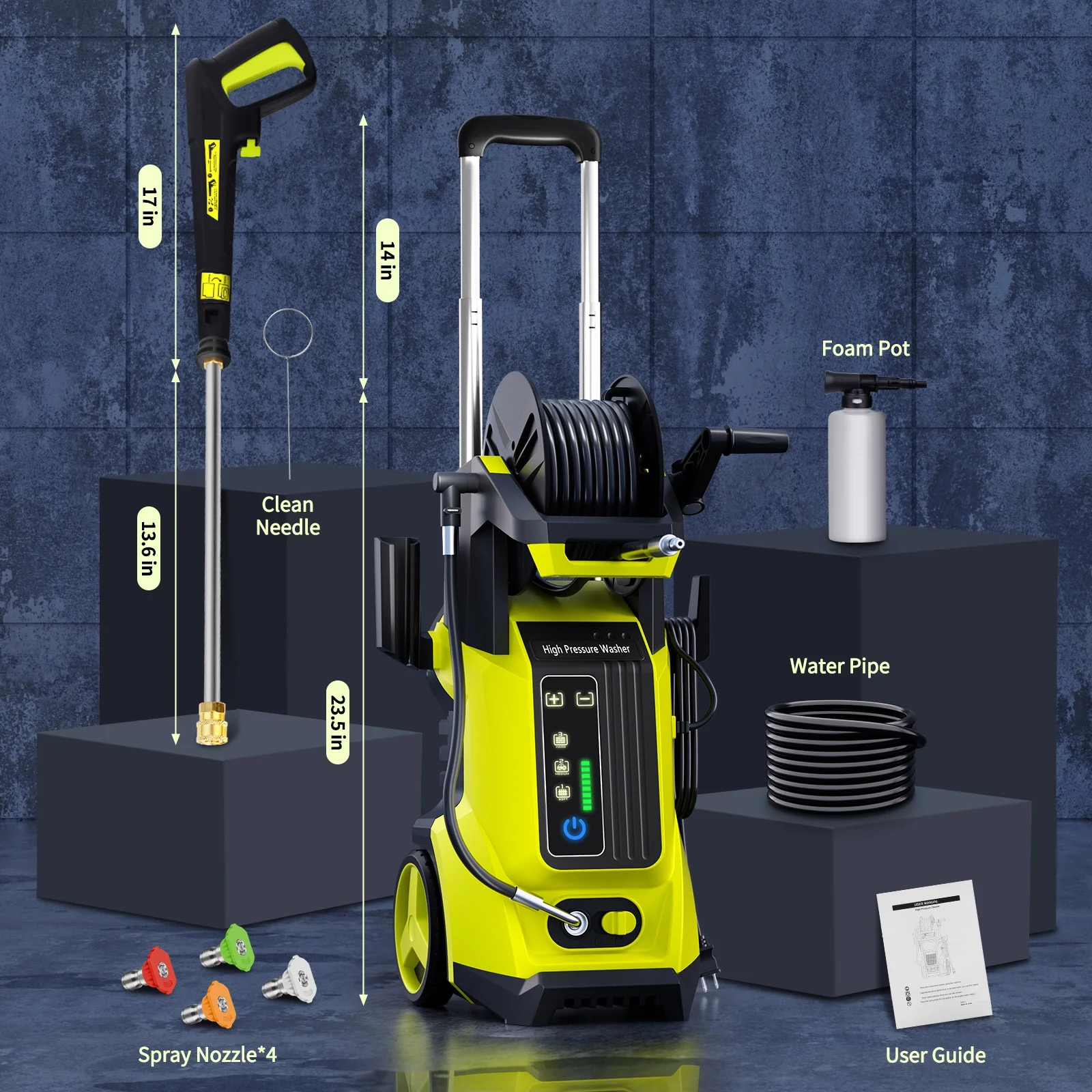 SUGIFT Electric Pressure Washer 4500PSI-Max 3.2GPM with Touch Screen Adjustable Pressure and 5 Nozzles Power Washer Cleaning for Patio,Blue - Image 16