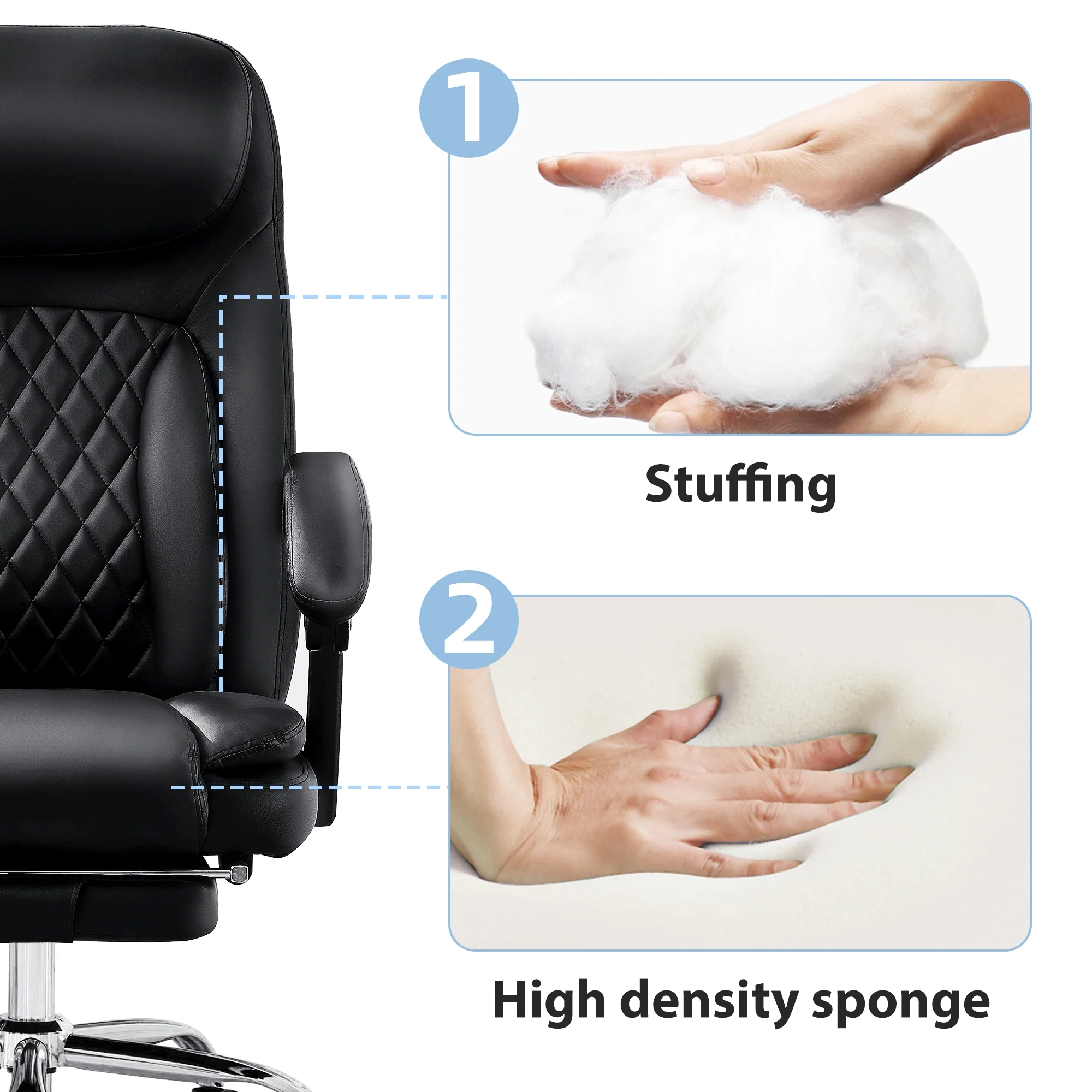 JONPONY Big and Tall Office Chair 500LBS Executive Office Chair Massage and Footrest Ergonomic Computer Desk Chair Reclining High Back Leather Office Chair Lumbar Back Support Swivel Rolling,Black - Image 10