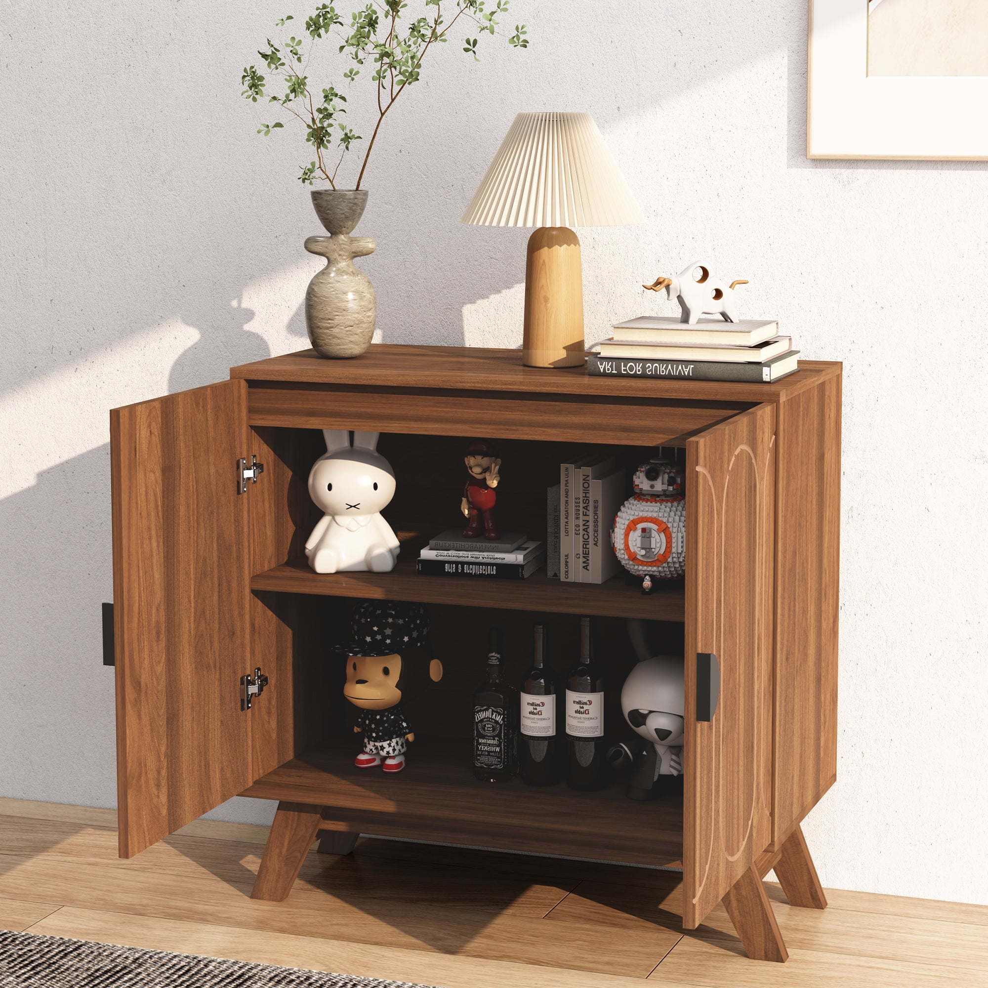 LEFHDA 2PCS Buffet Cabinet, Sideboard Cabinet with Storage, Accent Storage Cabinet with Carved Arc Door Design for Kitchen Dining Room, 2 Doors Buffet Cabinet with Adjustable Shelves - Image 50