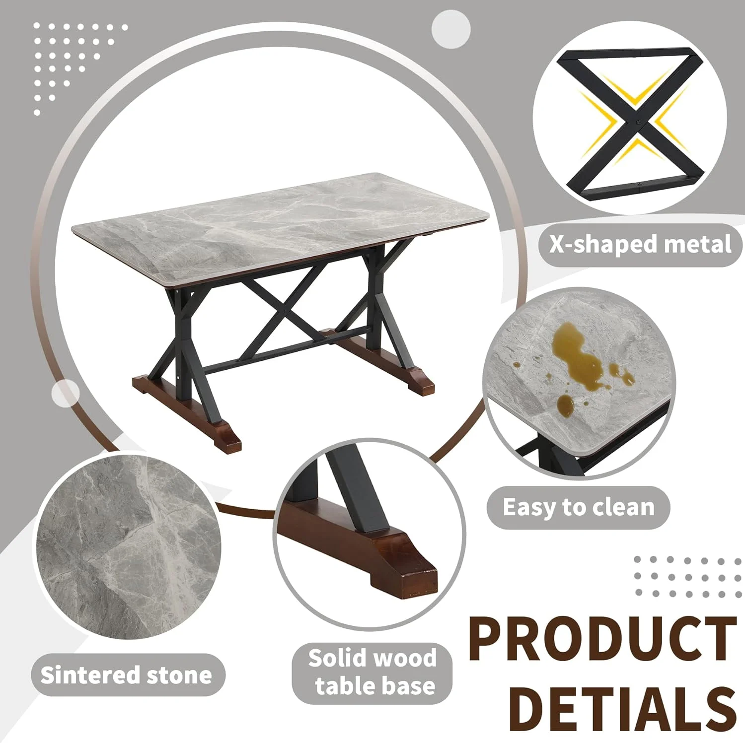 Sumdeal 5-Piece Farmhouse Dining Table Set, Wood Round Extendable Dining Table and 4 Upholstered Dining Chairs (Espresso-1Table 4 Chairs) - Image 14